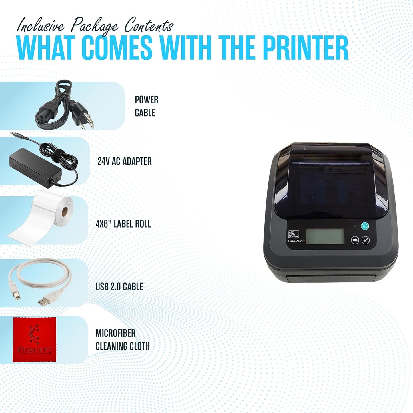 GX420D Zebra Direct Thermal Label, Receipt & Barcode Printer - 1 Year Warranty - with USB 2.0 Cable, 4x6 Label Roll, 24V & Microfiber Cleaning Cloth - Parallel Connectivity (Renewed)