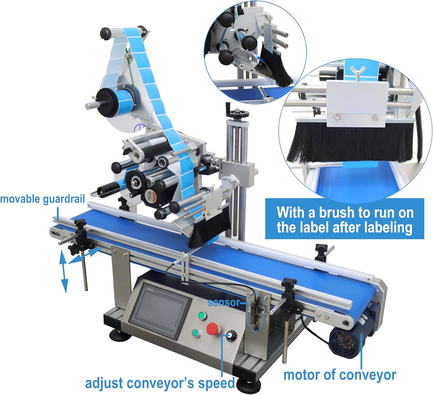 TECHTONGDA Automatic Flat Labeling Machine with Conveyor Label Tape Label Dispenser Width 1.57-5.9inch Label Length 0.78-7.08inch