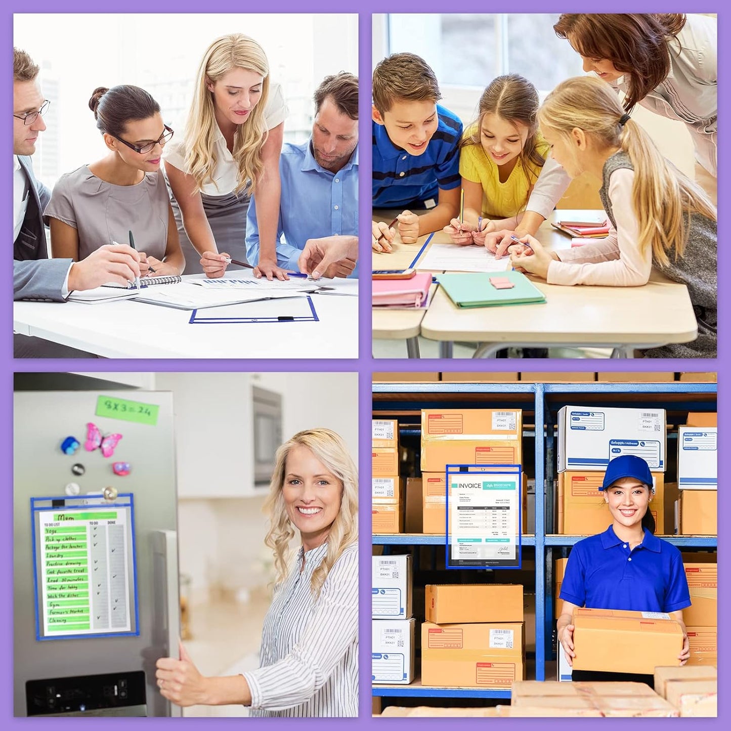 Nezyo Dry Erase Pockets Plastic Job Ticket Holders Shop Holder Order Pockets Clear Sleeves Tickets Folders Plastic Sleeves Paper Teacher Supplies for Classroom (14 x 10 in,Blue,12 Pcs)