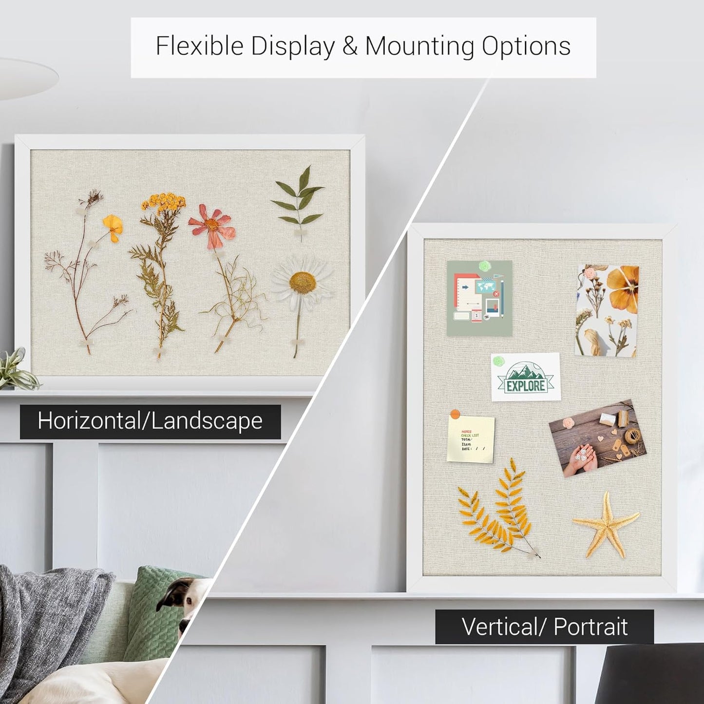 Board2by Farmhouse Linen Cork Bulletin Board 48 x 32, White Wood Framed 4 x 3 Corkboard, Office Board for Wall Decor, Large Pin Board Picture Board with 20 Pushpins for School, Home & Office