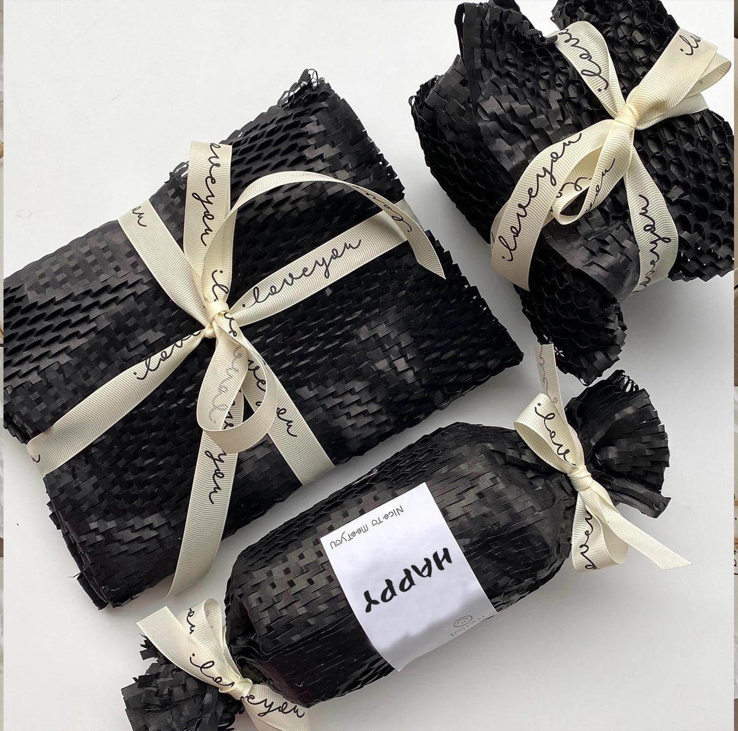 Honeycomb Packing Paper Black, 15"x230' Eco Friendly Packing Materials for Shipping Breakable Recyclable Moving Supplies Paper Bubble Wrap Sheets Roll with 20 Fragile Sticker Labels
