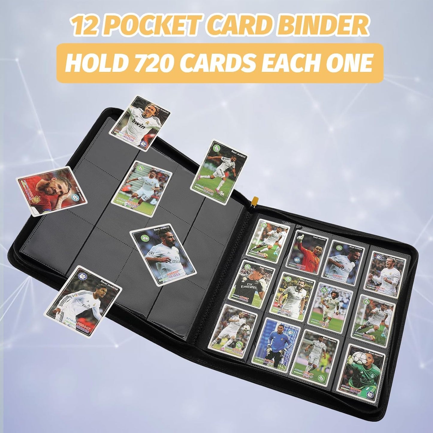 Trading Card Binder 12 Pocket, GERMUN PU Cover Card Binder for 720 Cards, Premium Trading Card Holder Folders, Double Sided Pocket Card Album for MTG, TCG (Yellow)