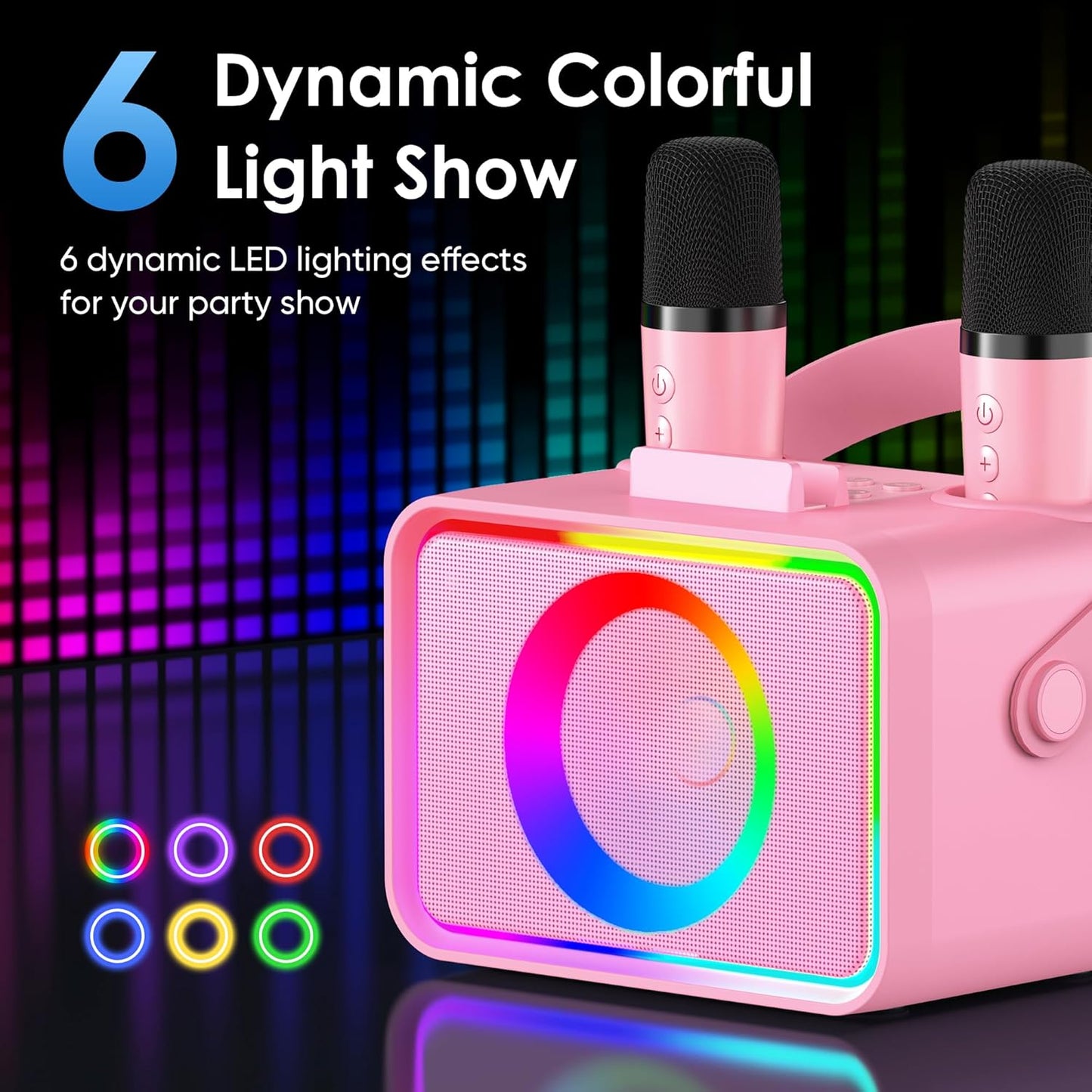 Karaoke Machine,Portable Bluetooth Speaker with 2 Wireless Microphone for Adults & Kids with LED Lights, Karaoke Microphone with PA System Supports USB/TF/AUX,Gift for Party (Pink)