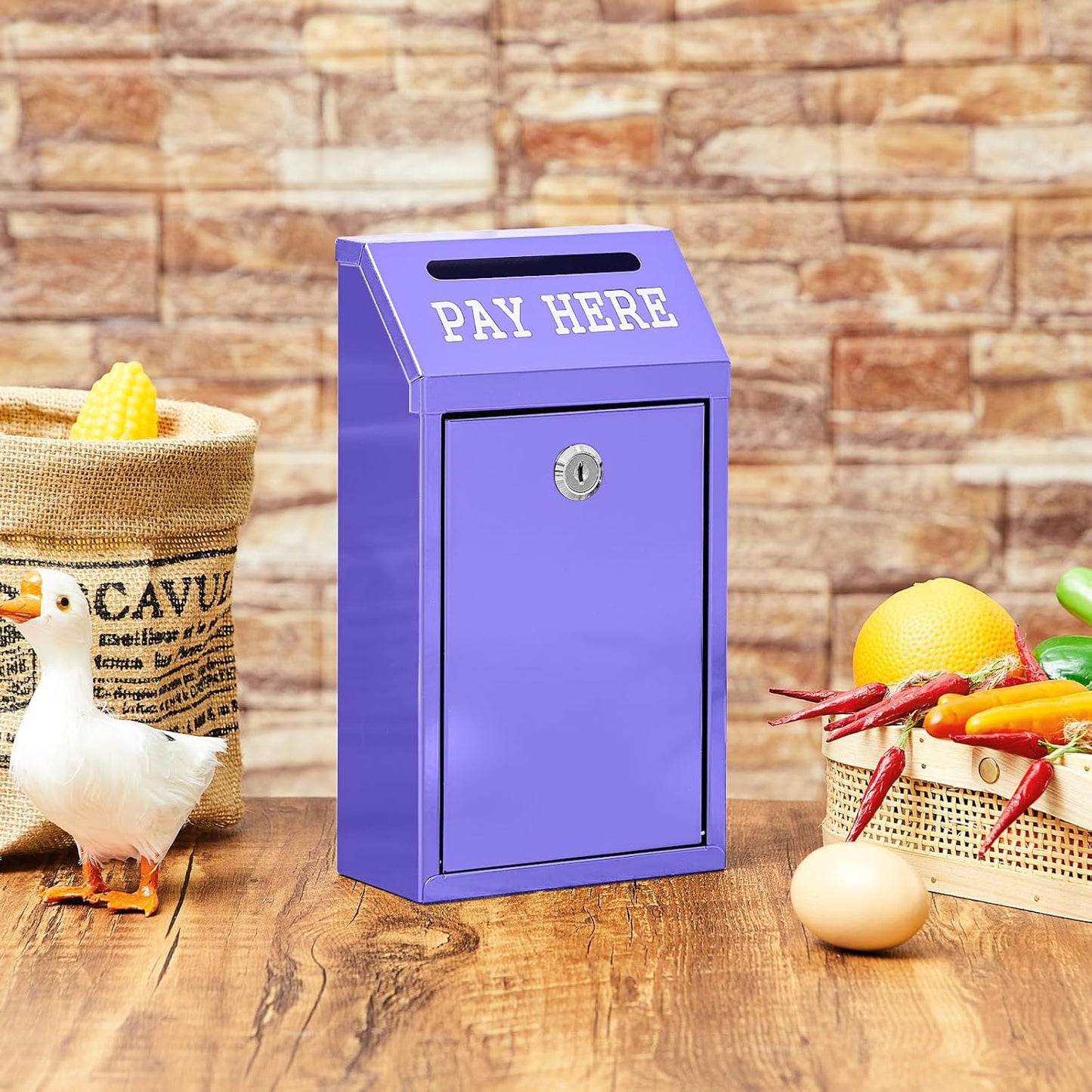 Safe Cash Box Money Collection Metal Donation Box with Lock Wall Mount Pre Drilled Mailbox Delivery Ballot for Home Office Outdoor Self Serve Stand (Purple,10.2 x 5.7 x 2.8 Inch)