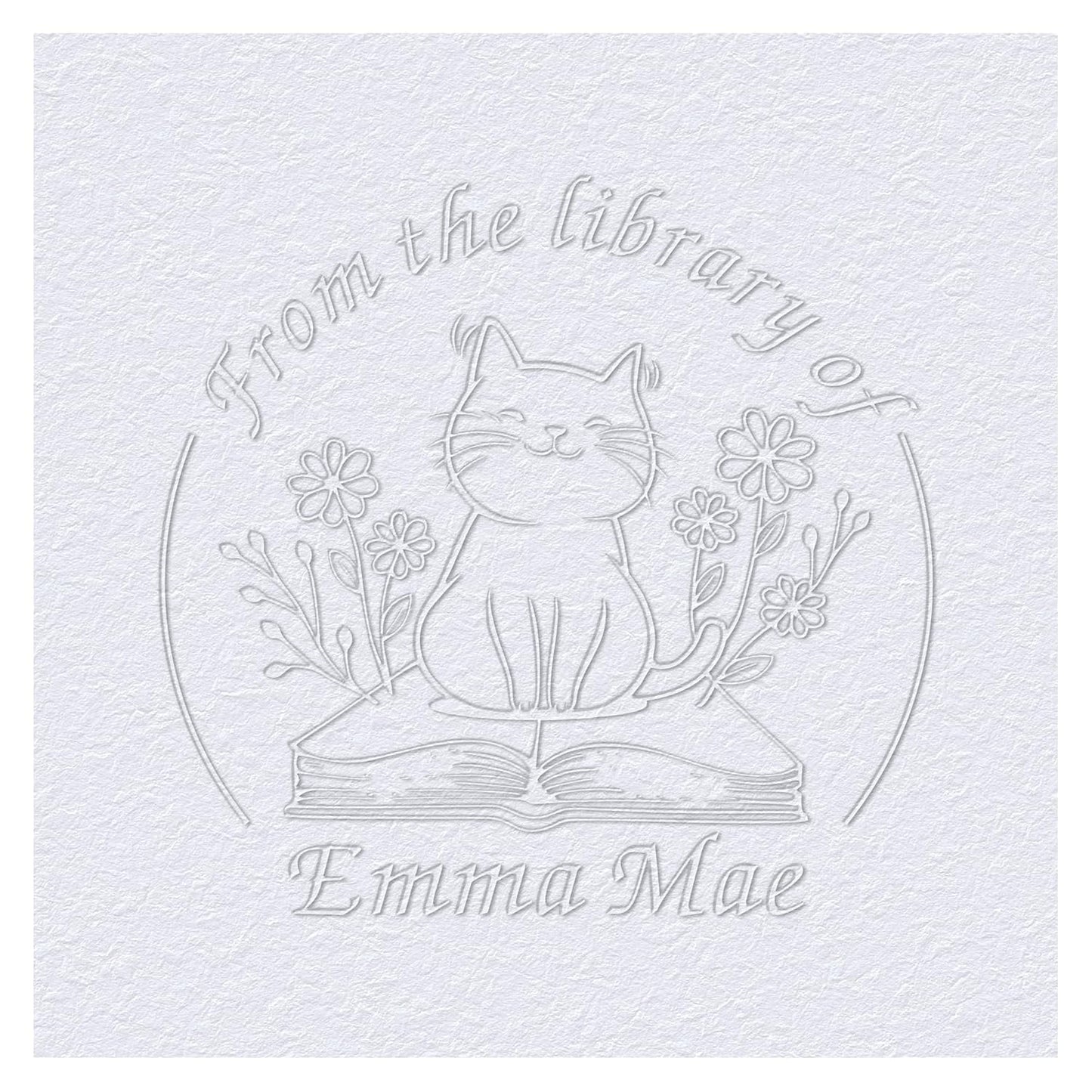 Cat Flower Book Embosser Custom Embosser Stamp with Your Name and Kitty Personalized Library Embosser Stamp Customized Books Business Cards Paper Documents Notebooks etc. (Cute Cat - 01)
