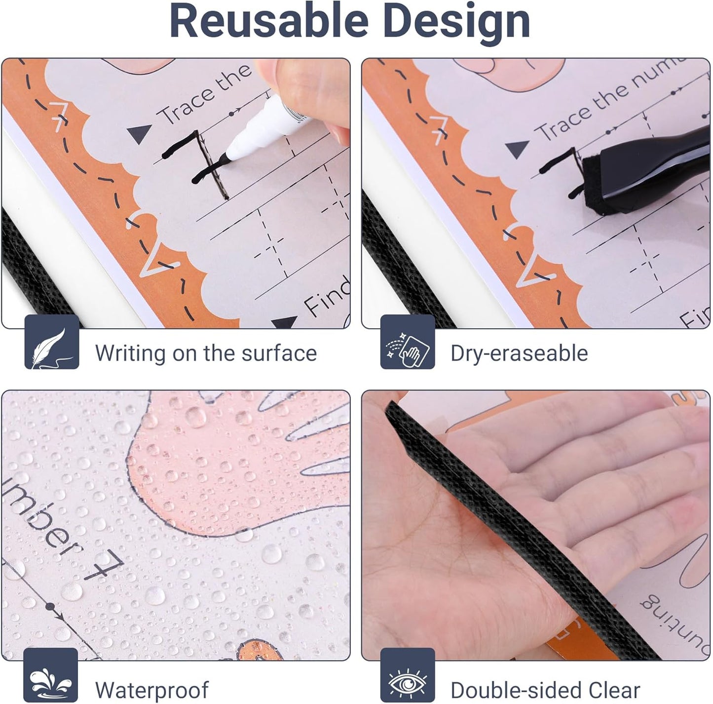 30 Pack Oversized Dry Erase Pocket Sleeves Reusable 10 x 13 Inches Black Shop Ticket Holders Clear Plastic Sleeves Sheet Protectors for Documents, Teacher Classroom & Office Supplies