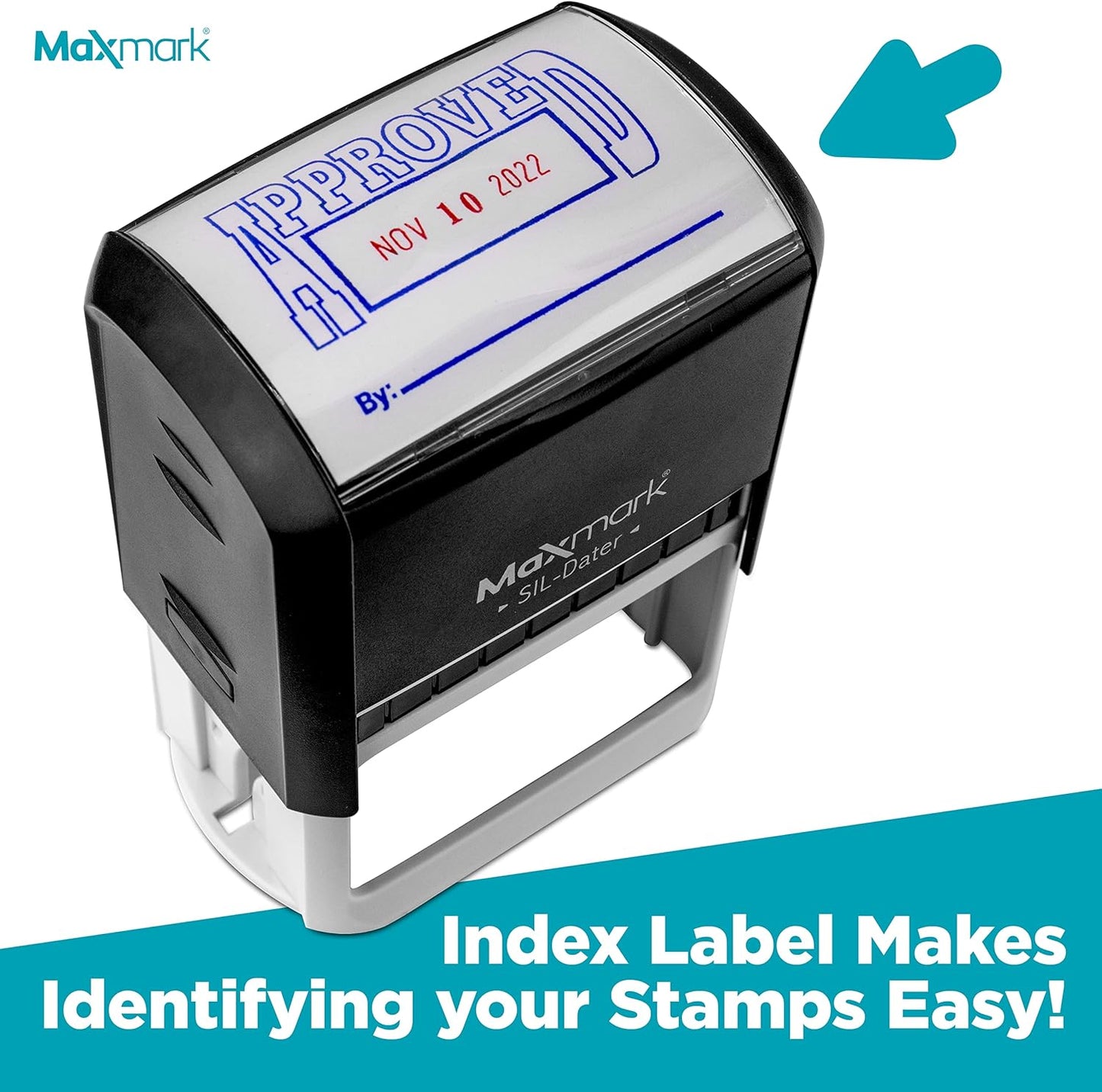 MaxMark Large Self-Inking Rubber Date Office Stamp with Approved Phrase & Date - Red Ink, 12-Year Band - Style 5