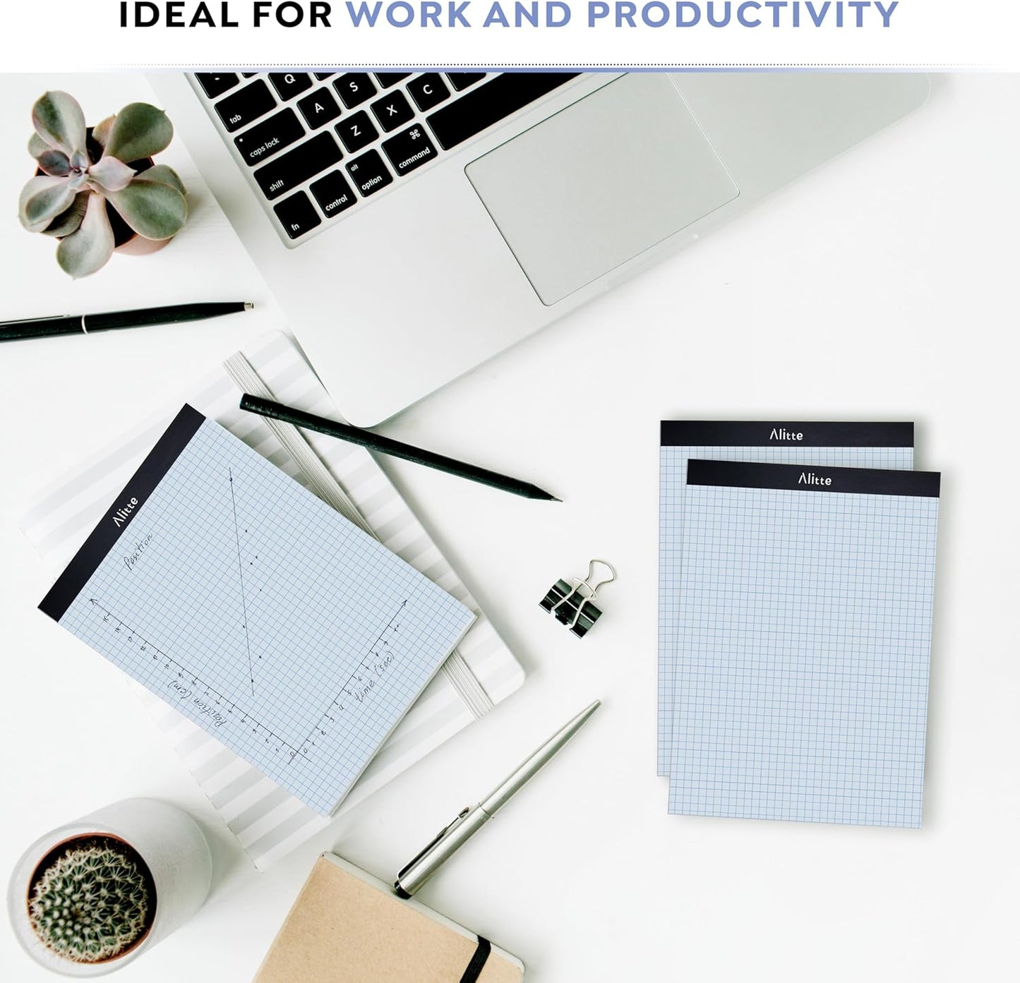 Graph Paper Pad, Pack of 1, White Letter Size - 4x4 Quad Grid Paper, Easy-Tear Perforations, 8.5 x 11 Cardboard Backing - Graph Notepads for School, Office -50 Sheets per Pad