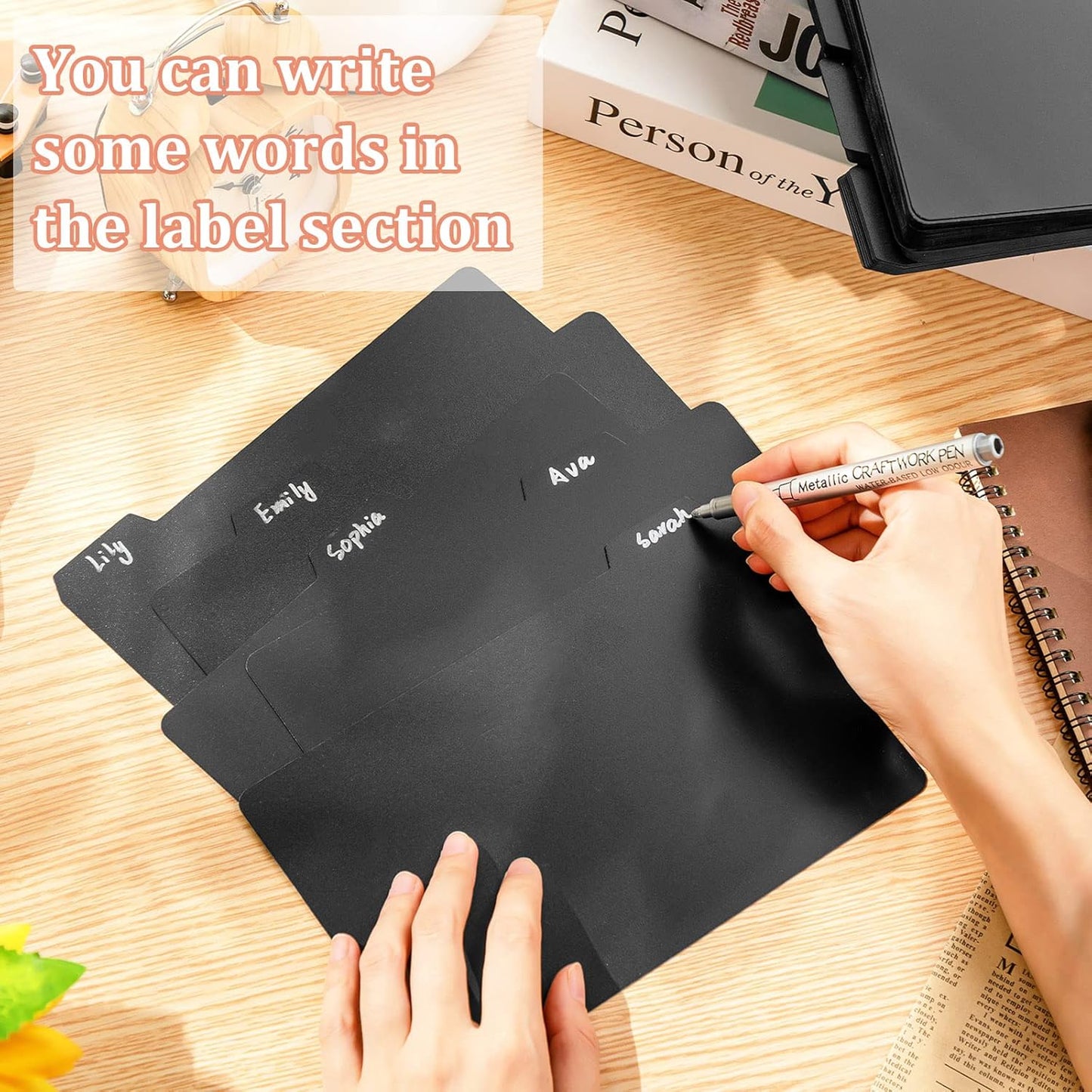 Lewtemi 50 Pcs Index Card Dividers 5 x 8 Inch Index Card Dividers with Tabs Guides with 2 Pcs Alphabet Number Stickers for Office Recipe Business (Black)