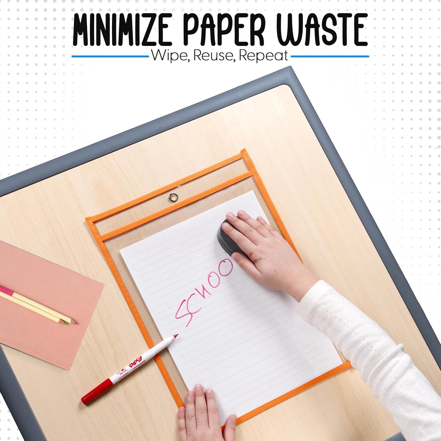 Essex Wares - 6 Pack, Assorted, Dry Erase Pocket Document Protectors, 10" Wide x 13.5" Tall- Dry Erase Clear Plastic Sleeves - Reusable & Easy Erase Plastic Invoice Holders, Water-Resistant & Durable
