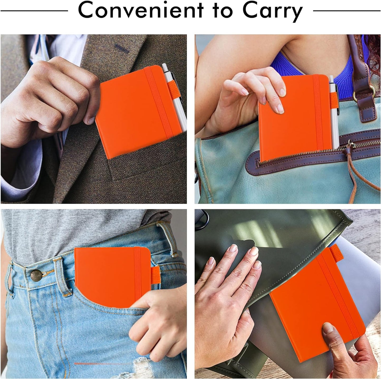 feela 3 Pack Pocket Notebook Journals with 3 Black Pens, A6 Mini Cute Small Journal Notebook Bulk Hardcover College Ruled Notepad with Pen Holder for Office School Supplies, 3.5”x 5.5”, Orange