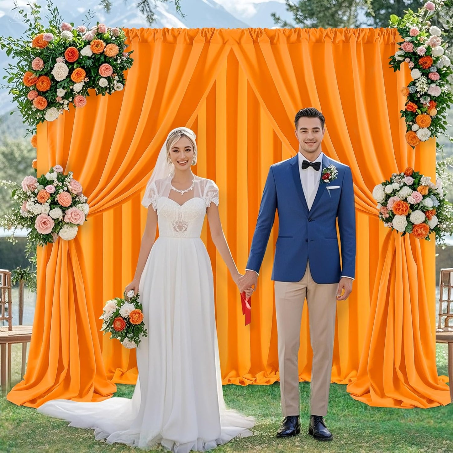 Orange Backdrop Curtains 4 Panels 5ft x 10ft Polyester Wrinkle Free Fabric Photo Drapes for Backdrop Parties Home Halloween Decorations