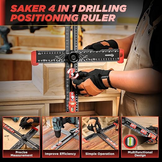 Saker 4-in-1 Drilling Positioning Ruler, Adjustable 13.78in Multifunctional T - Image 9