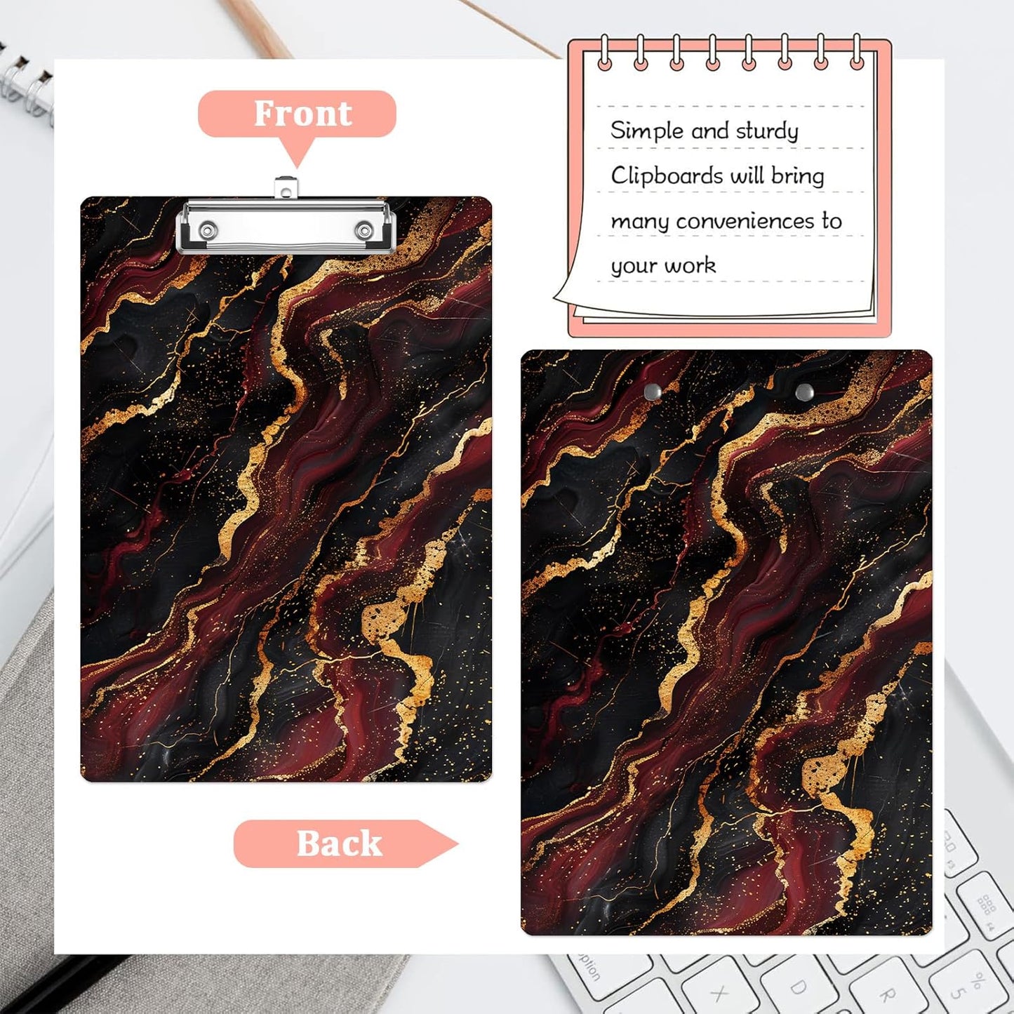 Red Marble Plastic Clipboards,Cute Fashion Clipboard Decorative 8.5" x 12.5"Standard A4 Size Clipboards,Acrylic Clipboard for Teacher,Social Worker,Students,Nurse,Office Supplies