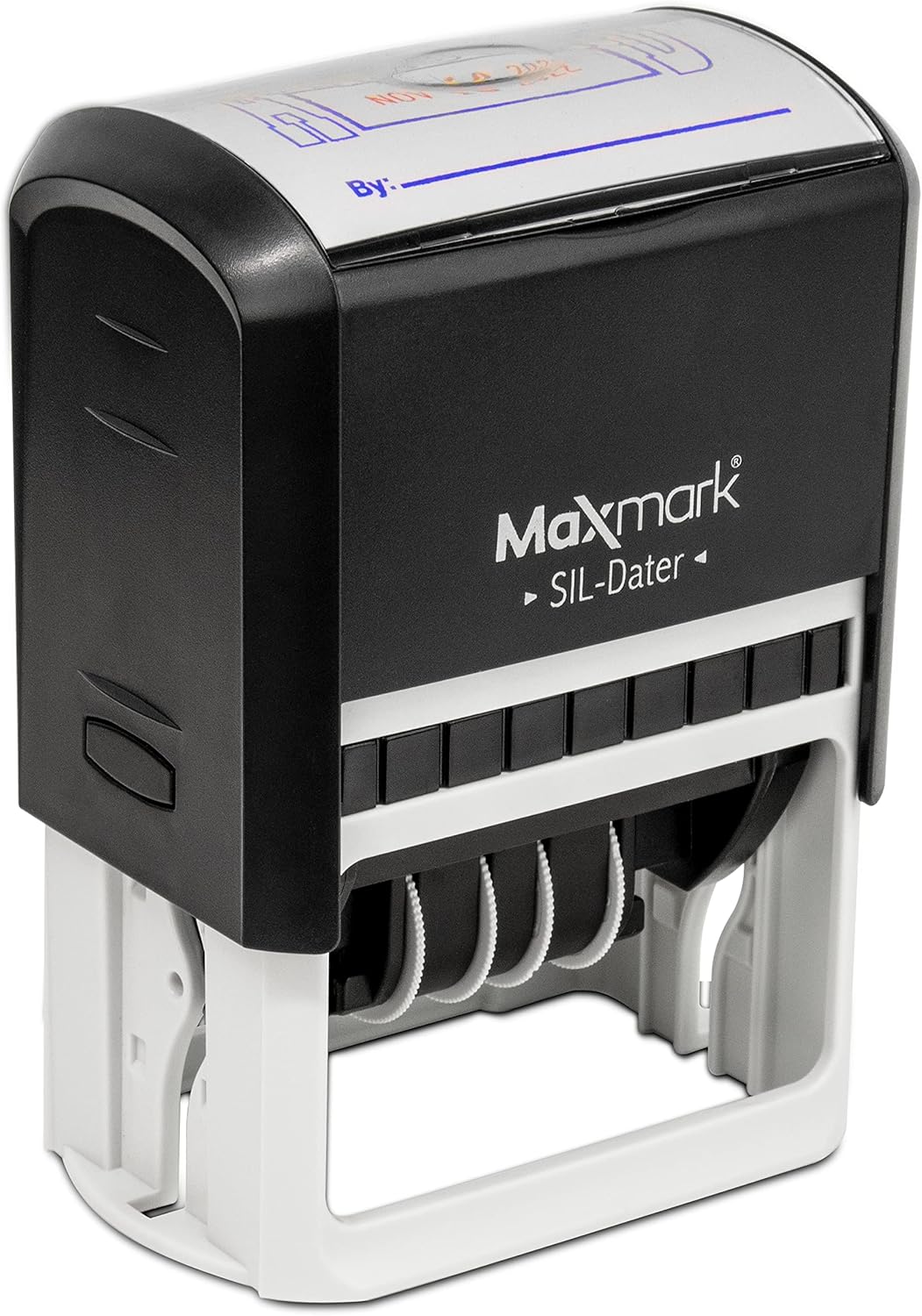 MaxMark Large Self-Inking Rubber Date Office Stamp with E-Mailed Phrase & Date - Black Ink, 12-Year Band - Style 3