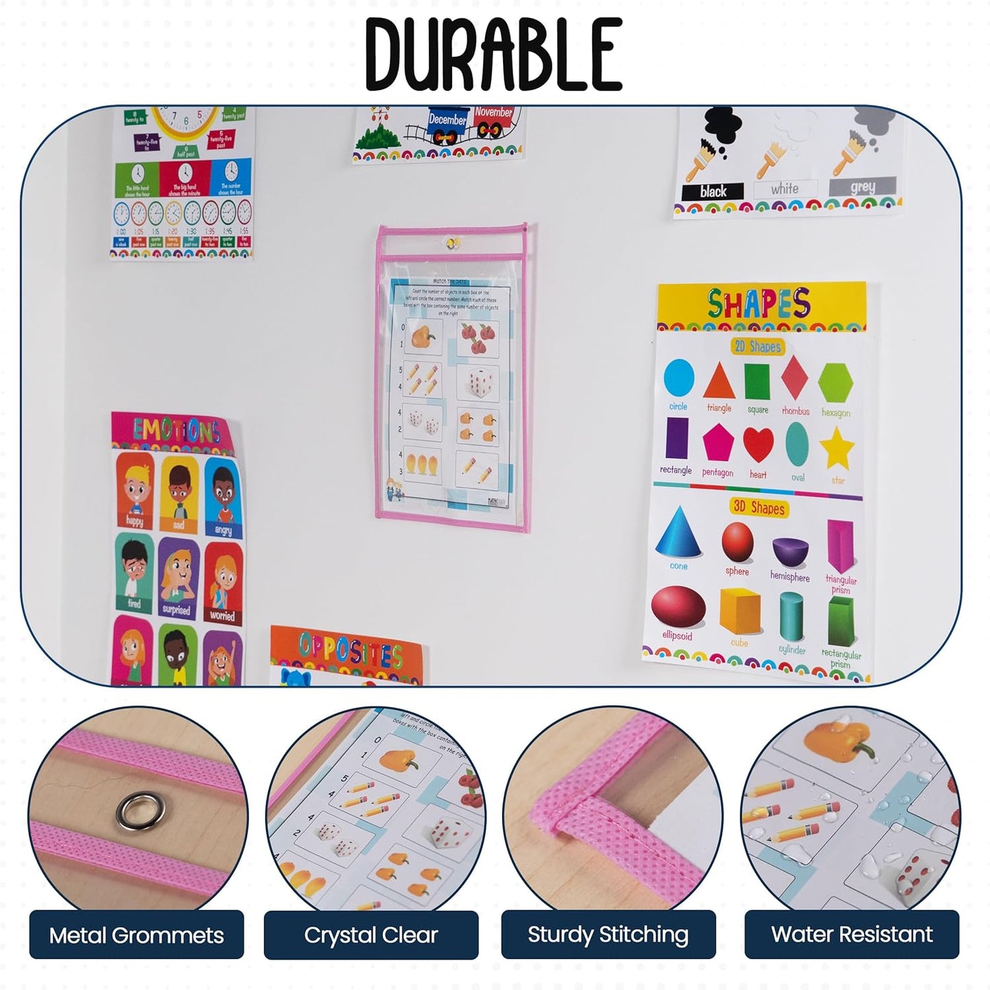 Essex Wares - 6 Pack, Pink, Dry Erase Pocket Document Protectors, 10" Wide x 13.5" Tall - Dry Erase Clear Plastic Sleeves - Reusable & Easy Erase Plastic Invoice Holders, Water-Resistant & Durable