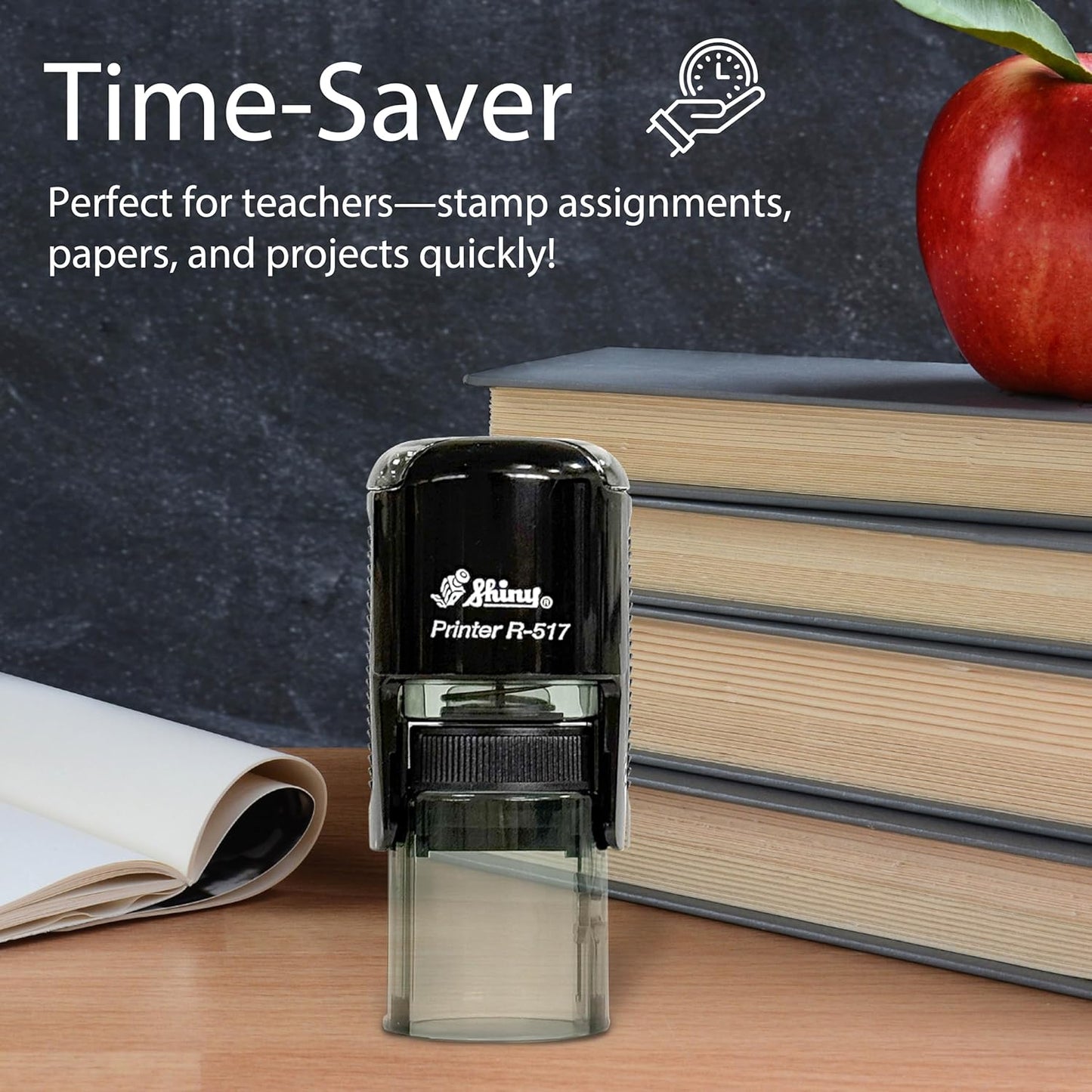 Shiny Superstar Teacher Stamp, Round Self Inking Stamp for Classroom, Red Ink