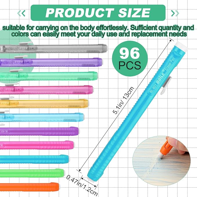 Ctosree 96 Pcs Retractable Mechanical Eraser Bulk Portable Pen Erasers - Image 3