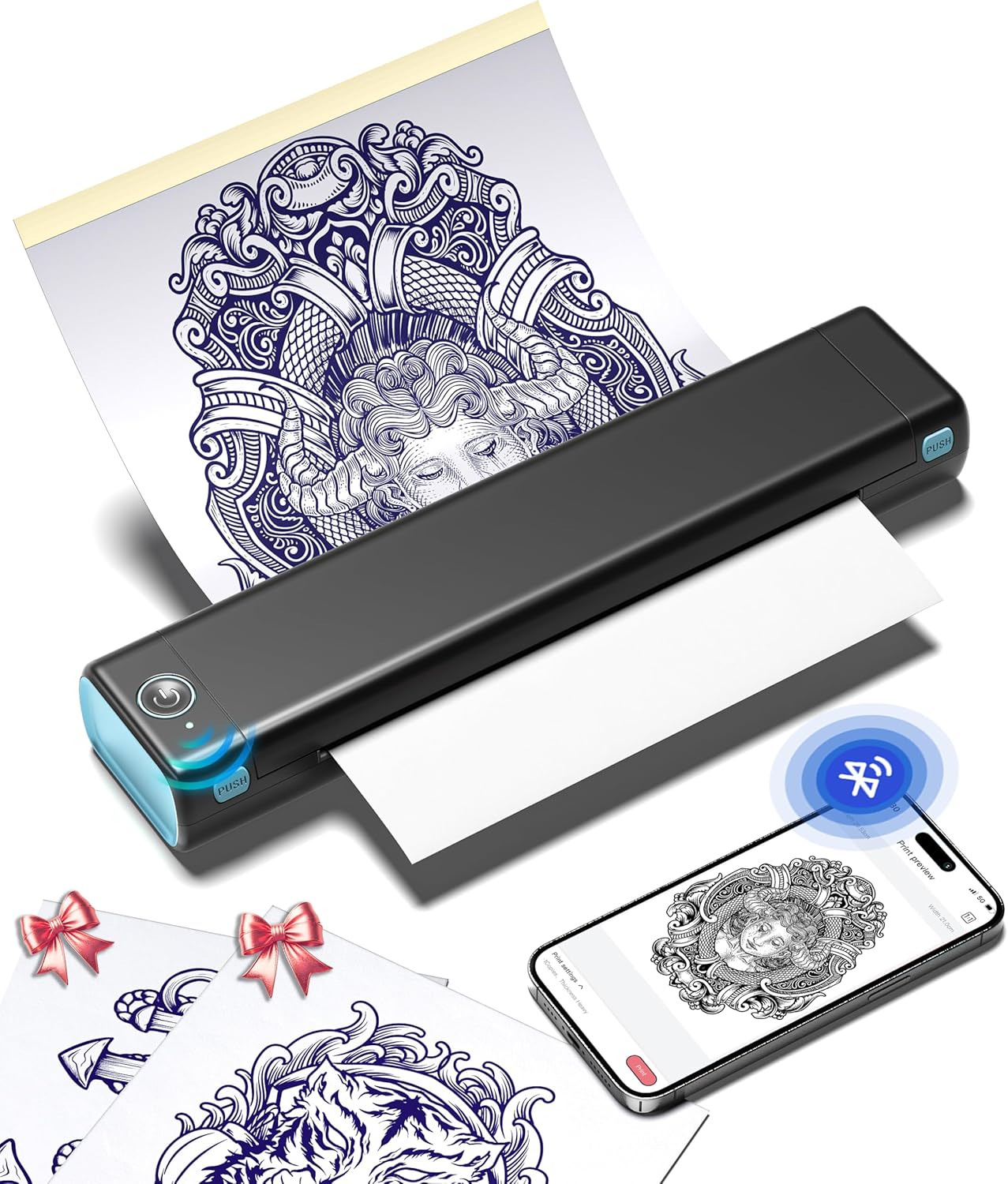 Phomemo Tattoo Stencil Printer, M08F Wireless Thermal Tattoo Printer with 10pcs Transfer Paper, Compatible with Phone/Tablet/PC, Tattoo Supplies for Tattoo Artists & Beginners, Black & Blue ﻿