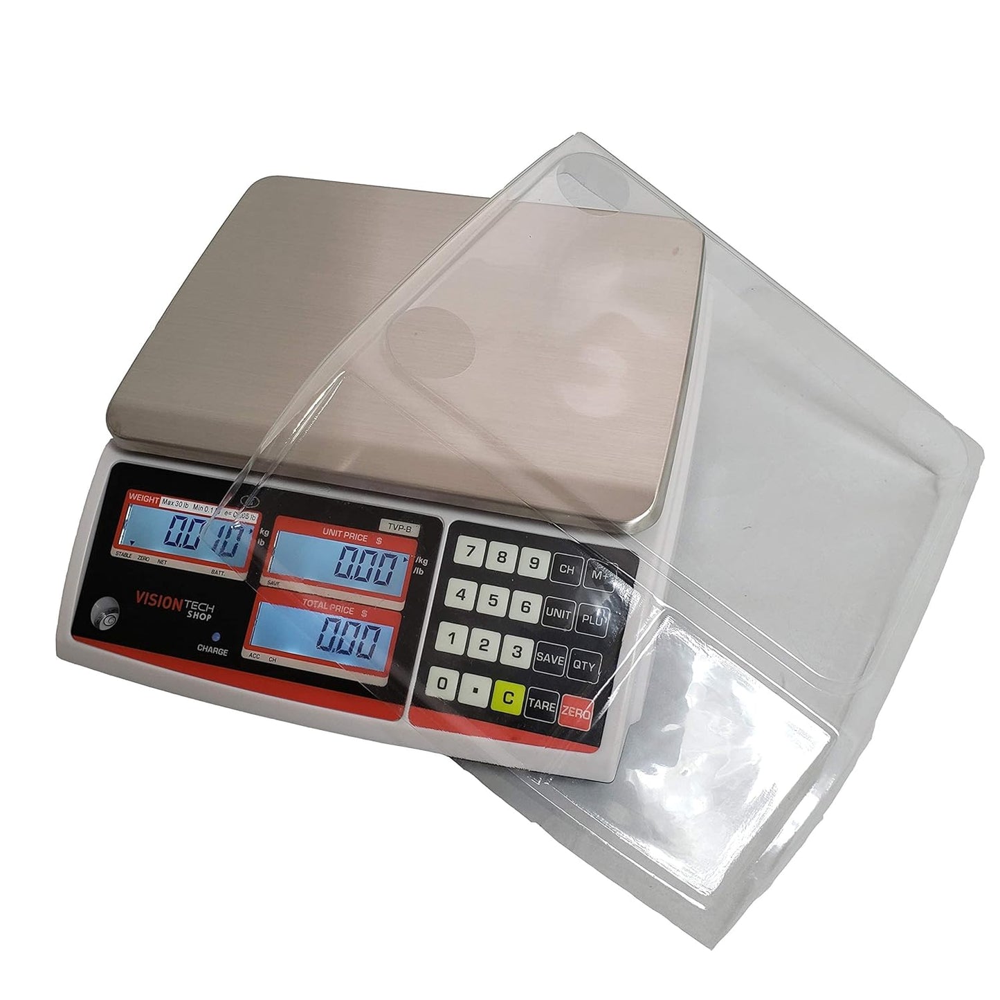 VisionTechShop TVP-12B Price Computing Scale, Lb/Oz/Kg Switchable, 12lb Capacity, 0.002lb Readability, NTEP Legal for Trade, NSF Certified, LP-50 Thermal Label Printer, 1 Case of Labels LST8060