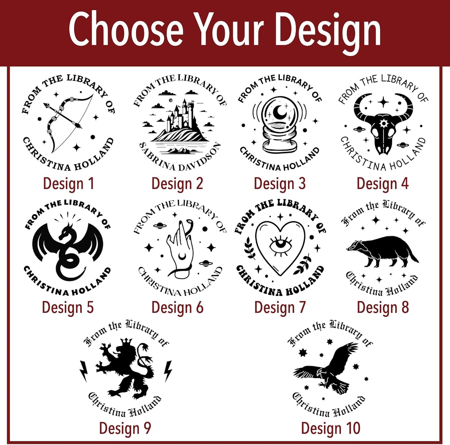 from The Library of Embossers & Stamps for Fantasy Book Readers | Custom Embosser | Custom Stamp | Ex Libris | Elevate Your Fantasy Collection of Stories and Novels (Design 6, Embosser)