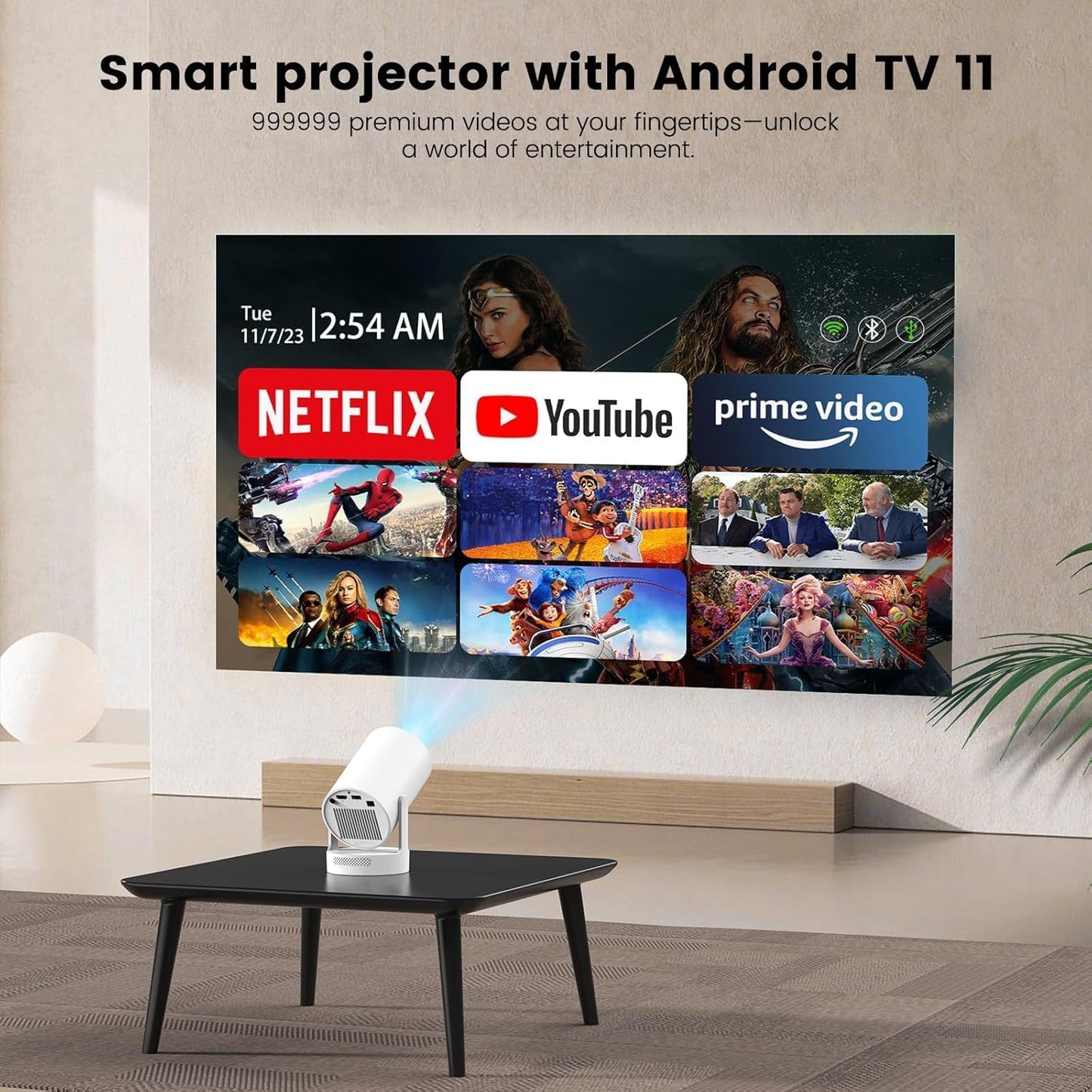 【Electric Focus】Projector 4K Support, Mini Projector with Wifi6 and Bluetooth, HY300pro Upgrade Enhanced Version Smart Proyector, 5w Speaker, Electric Focus, Auto Keystone Correction 35"-130" Screen