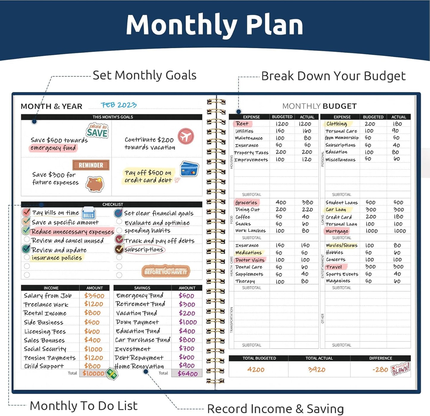 Aesthetic Budget Planner - Monthly Finance Planner with Expense Tracker Notebook, Undated Bill Organizer to Manage Your Finances, Account Book with Colorful Pattern-Sunset