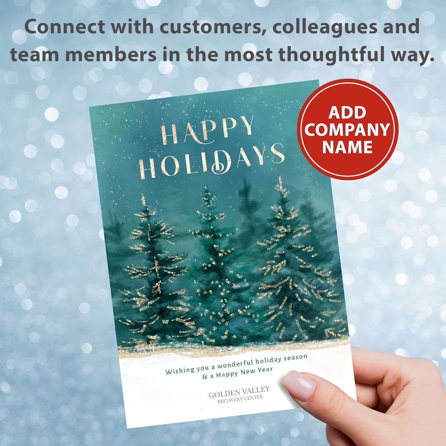 Let's Make Memories Personalized Business Christmas Cards with Envelopes - Premium Quality - 5x7-2025 Holiday Cards & White Envelopes - Gilded Trees - 75 ct