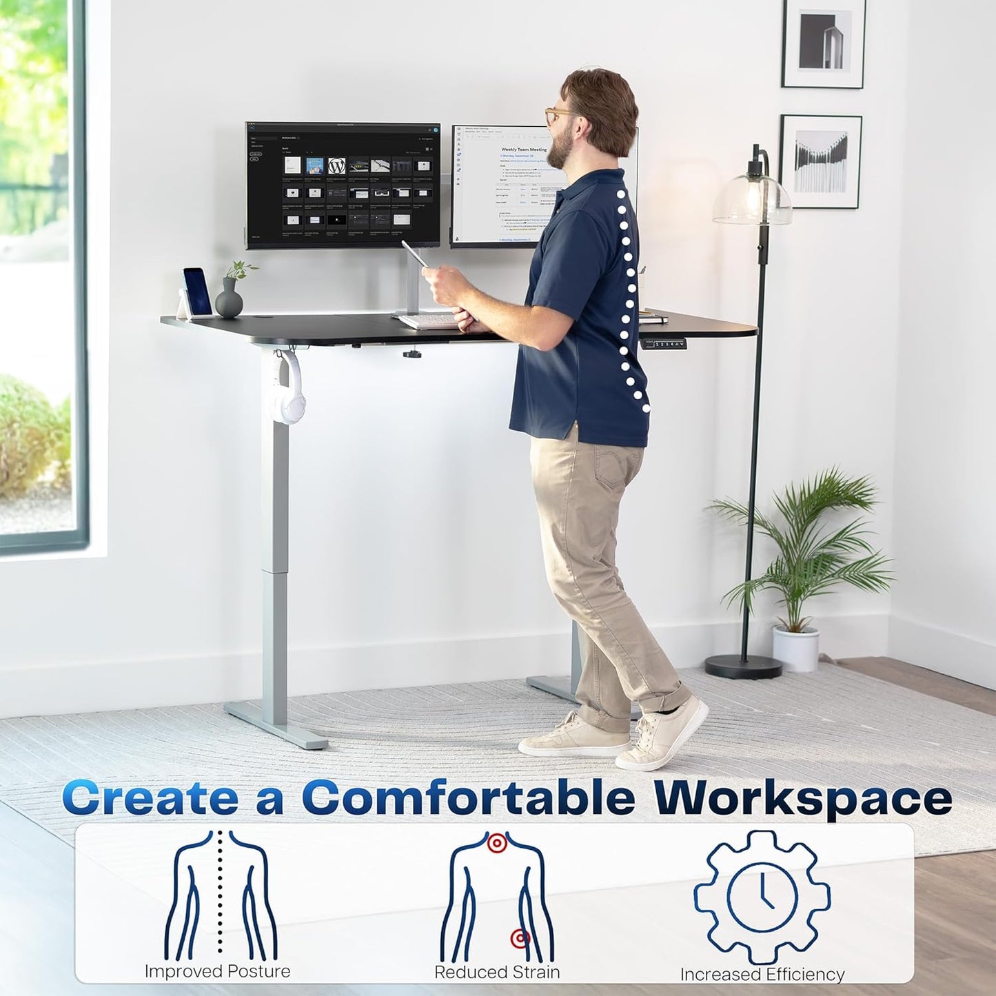 VIVO Electric 63 x 32 in Standing Desk, Memory Height Adjustment, 1B Series, Black Top Gray Frame, DESK-KIT-1G1B