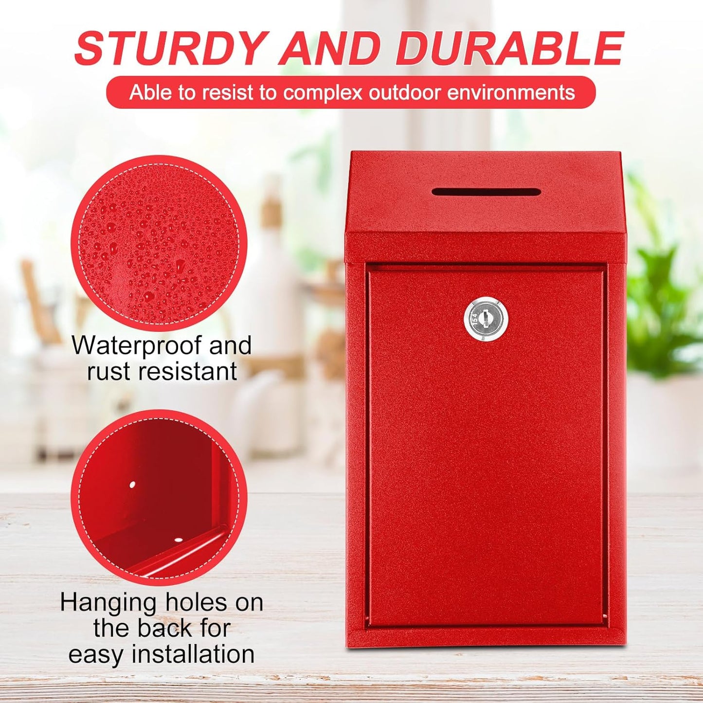 2 Pack Metal Suggestion Boxes with Lock Keys Ballot Donation Boxes with Slot for Fundraising Wall Mounted Mailbox Delivery Container for Home Office Outdoor Door, 10.2x5.7x2.95in(Red, Green)