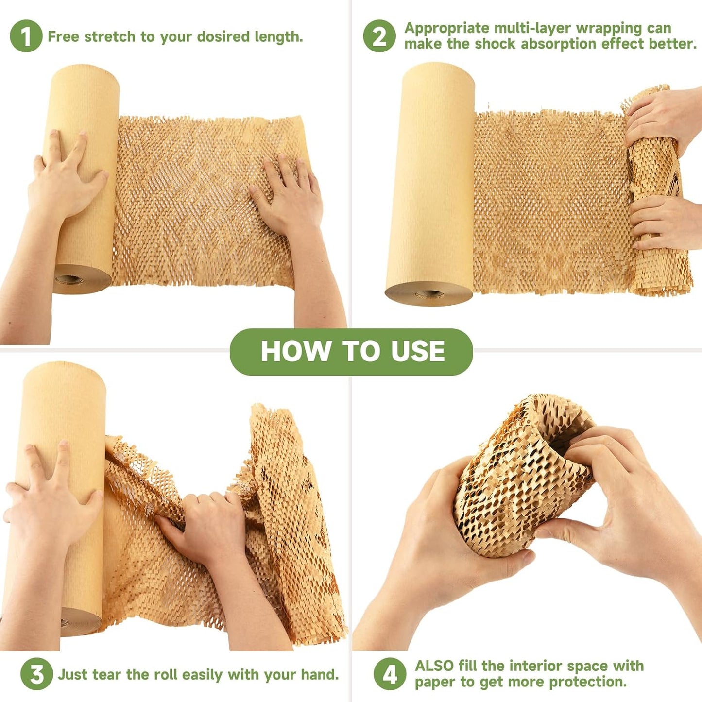 Honeycomb Packing Paper Wrap 15''x328', Substitute Alternative for Bubble Cushioning Wrap for Moving Shipping Packaging, Recyclable Moving Supplies with 48 Fragile Sticker Labels