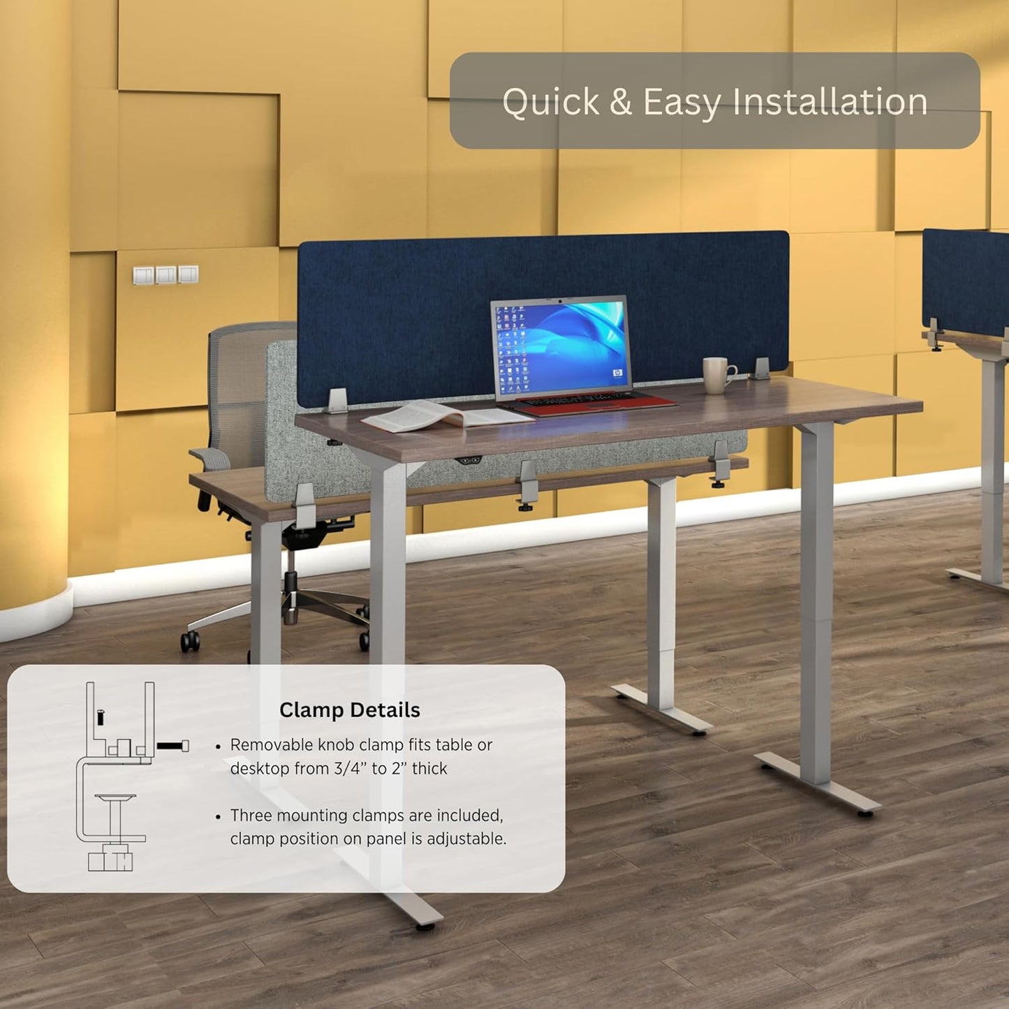 Sound Absorbing Privacy Shield - Desk Divider & Cubicle Wall (Dark Blue, 60" W x 18"H)