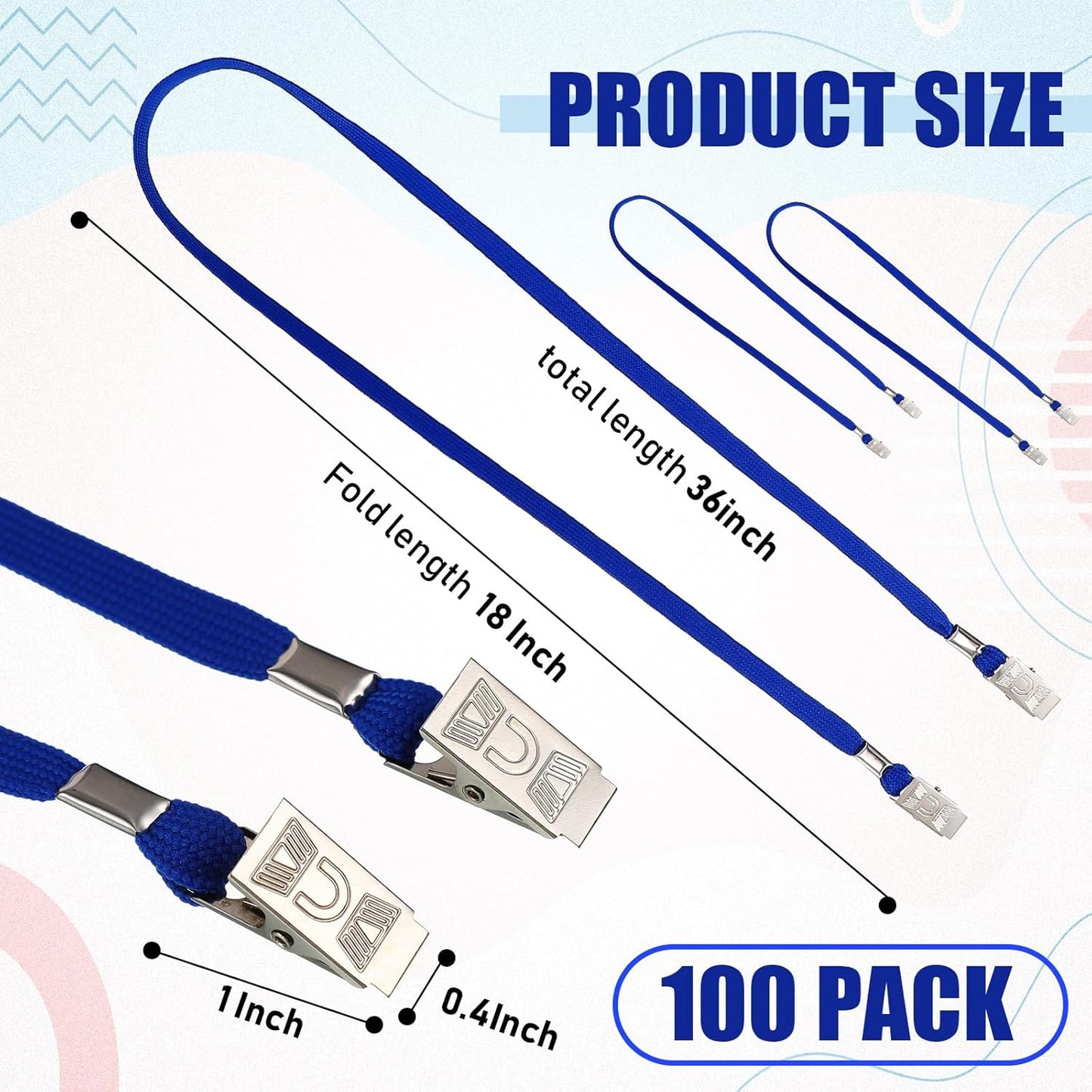 Patelai 100 Pack Double Clip Lanyards Bulk Face Mask Lanyard Twist Free 2 Hook Design Adjustable Badge Neck Strap for Conference Office Class Essential Back to School Gifts ID Card Keychain (Blue)