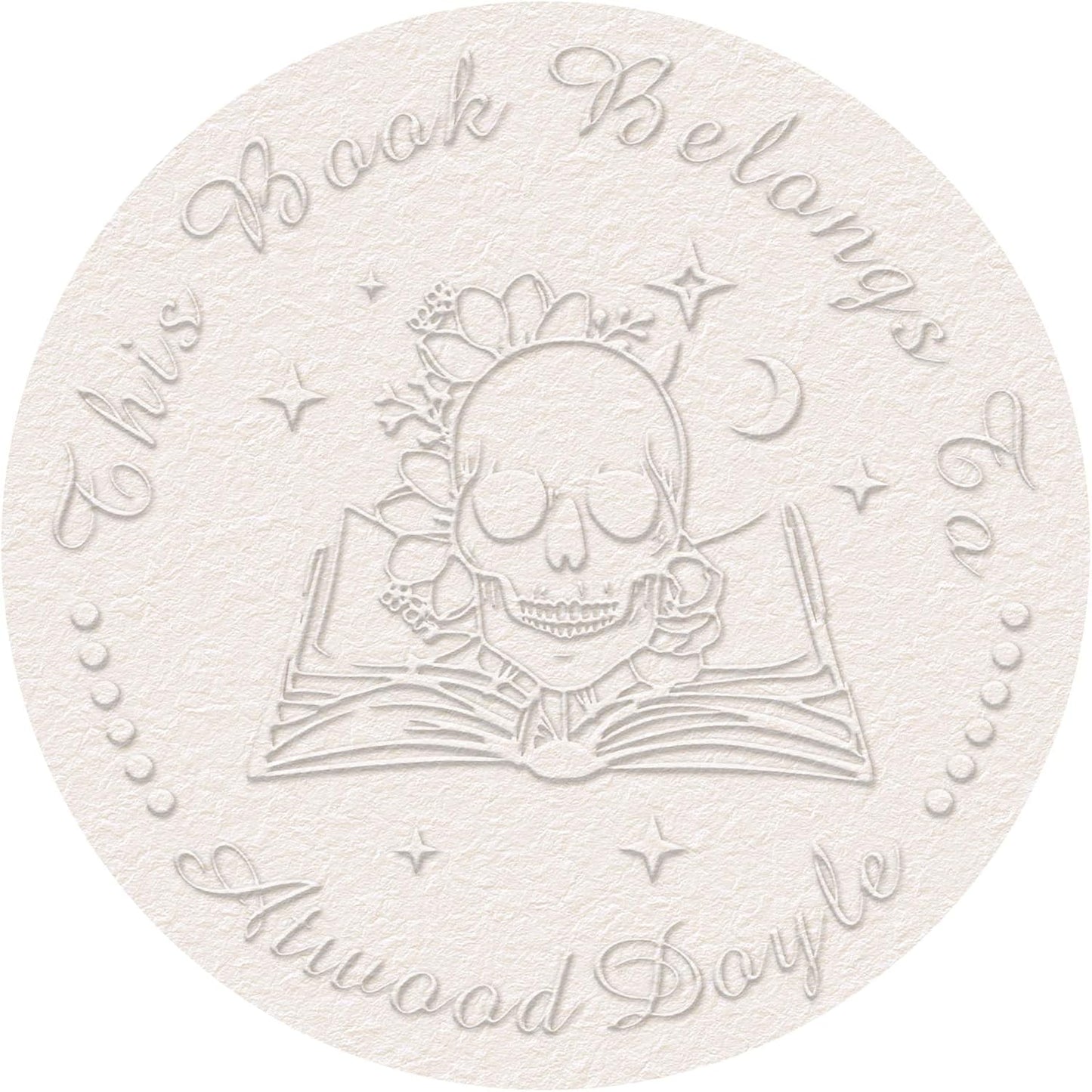Skull Themed Library Book Embosser， Custom Book Business Card Paper Document Notebook, Self Inking Stamp，Book Lover Gifts，Christmas Gifts (Style04)