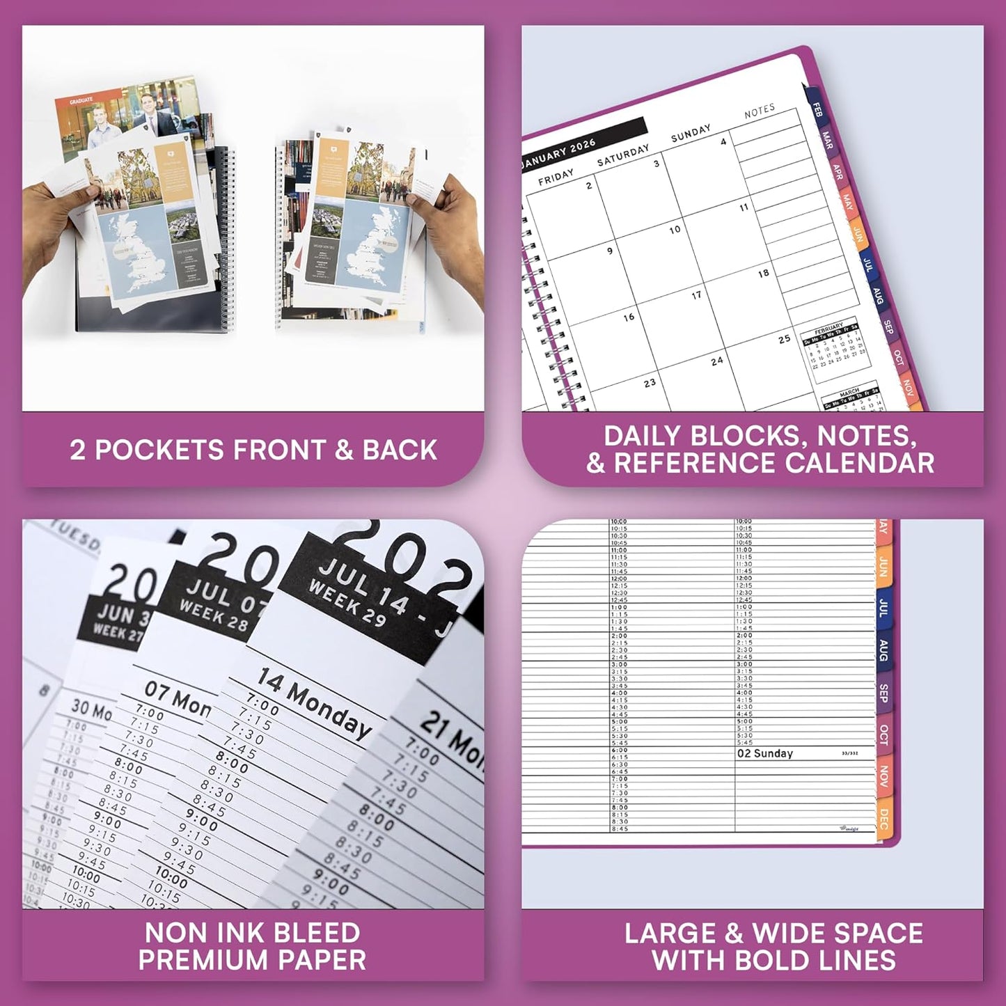 Ensight 2026 Appointment Book & Planner Ensight 8.5 x 11 inches Large Tabbed Daily Hourly Weekly Planner Schedule Book 15 Minute time Slots Business & Personal Planner Jan 2026 Dec 2026 Magenta