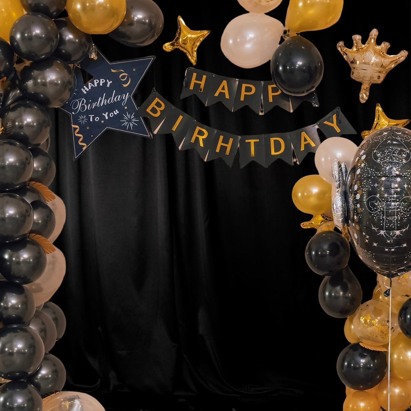 8 x 12 FT Black Backdrop - Premium Polyester for Video Streaming, Portrait Photoshoot, Wall Mounted, Parties and Small Events