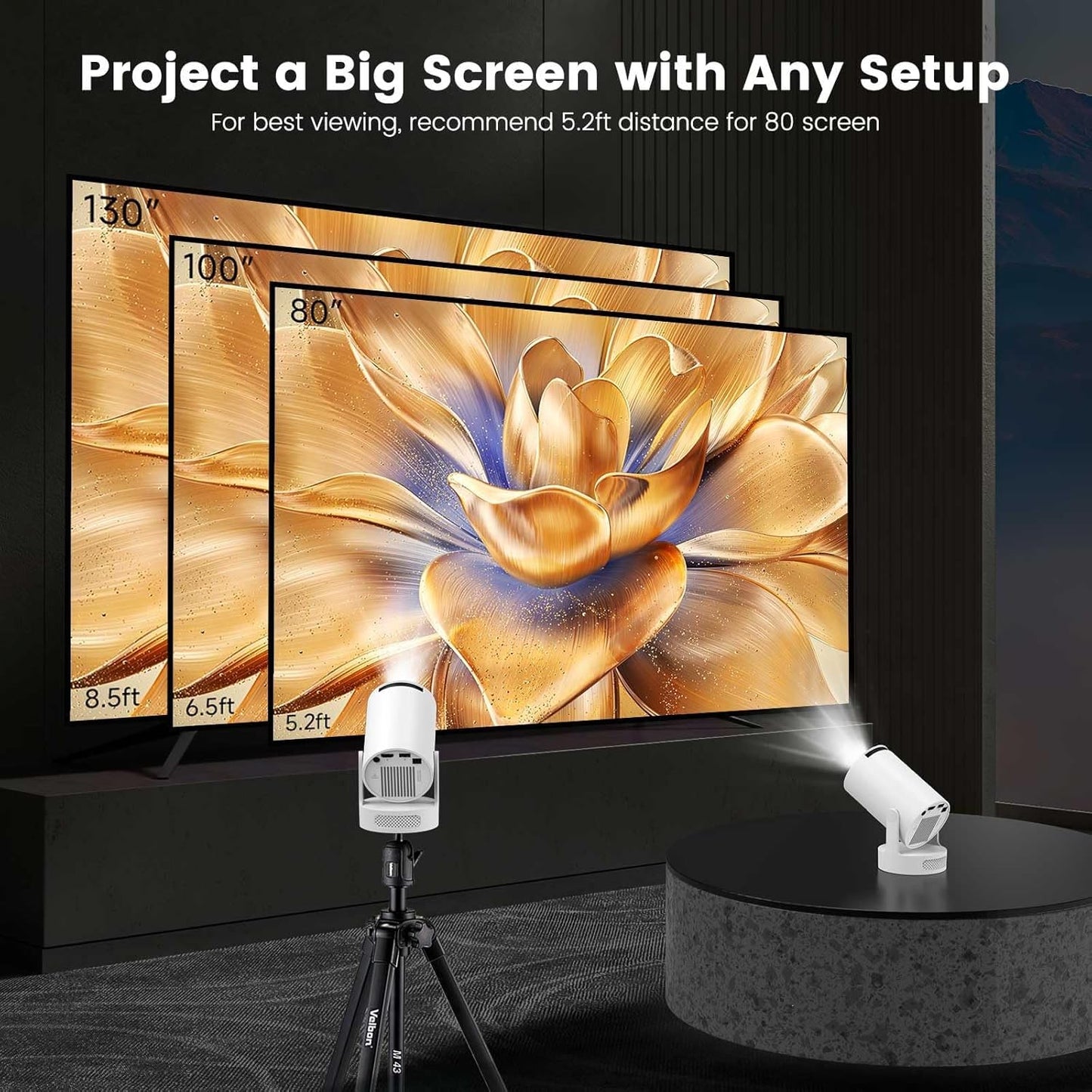 【Electric Focus】Mini Projector, Support 4K 1080P, 210 ANSI Portable Projector with WiFi and Bluetooth, Auto Keystone Correction Video Projector, Compatible with Smartphone,TV Stick,Laptop