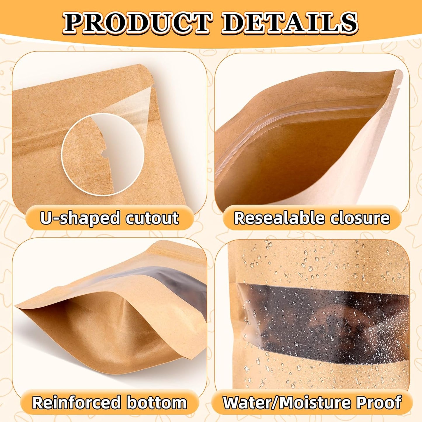 Smell Proof Bag, 100 Pack Mylar Bags for Small Business, Food Storage Bags with Window, Dog Treat Bag, Bakery Bags, Candy Packaging, Resealable Paper Stand Up Pouch (4.7"x7.9")