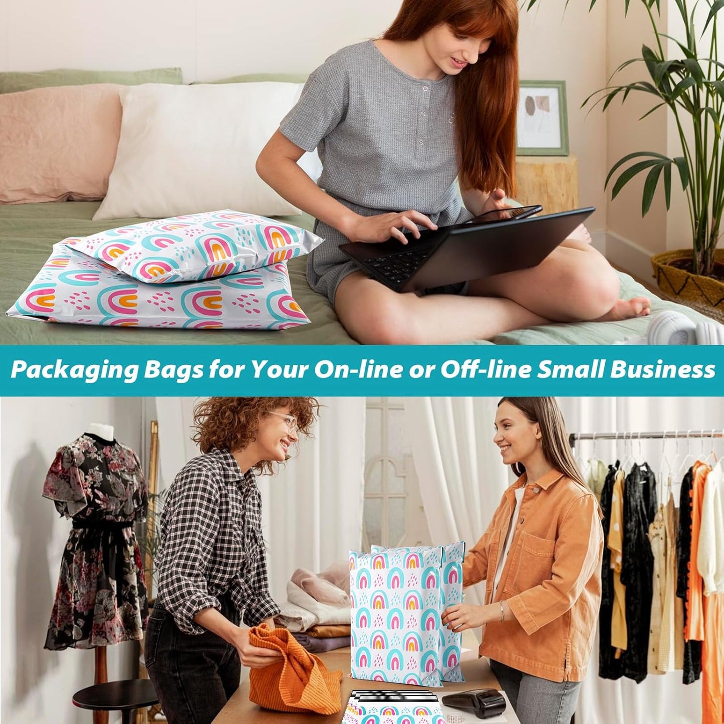 Oududianzi Poly Mailers 10x13, 50Pack Shipping Bags, Self-Seal Polymailers Mailers Poly Bags, Packaging Bags for Small Business and Clothing - Rainbow
