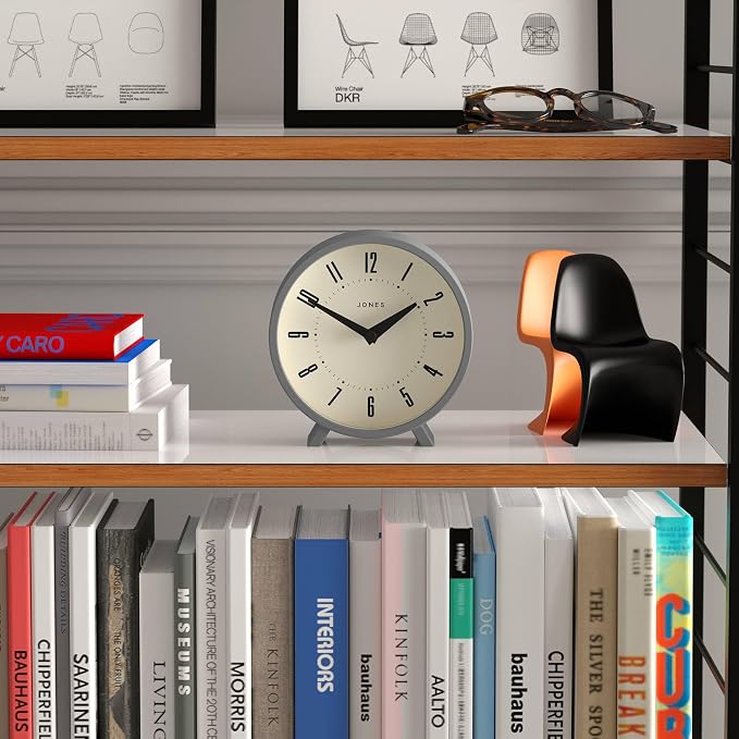 JONES CLOCKS® Venus Desk Clock | Modern Round Design | Gray | Stylish Retro Look - Image 2