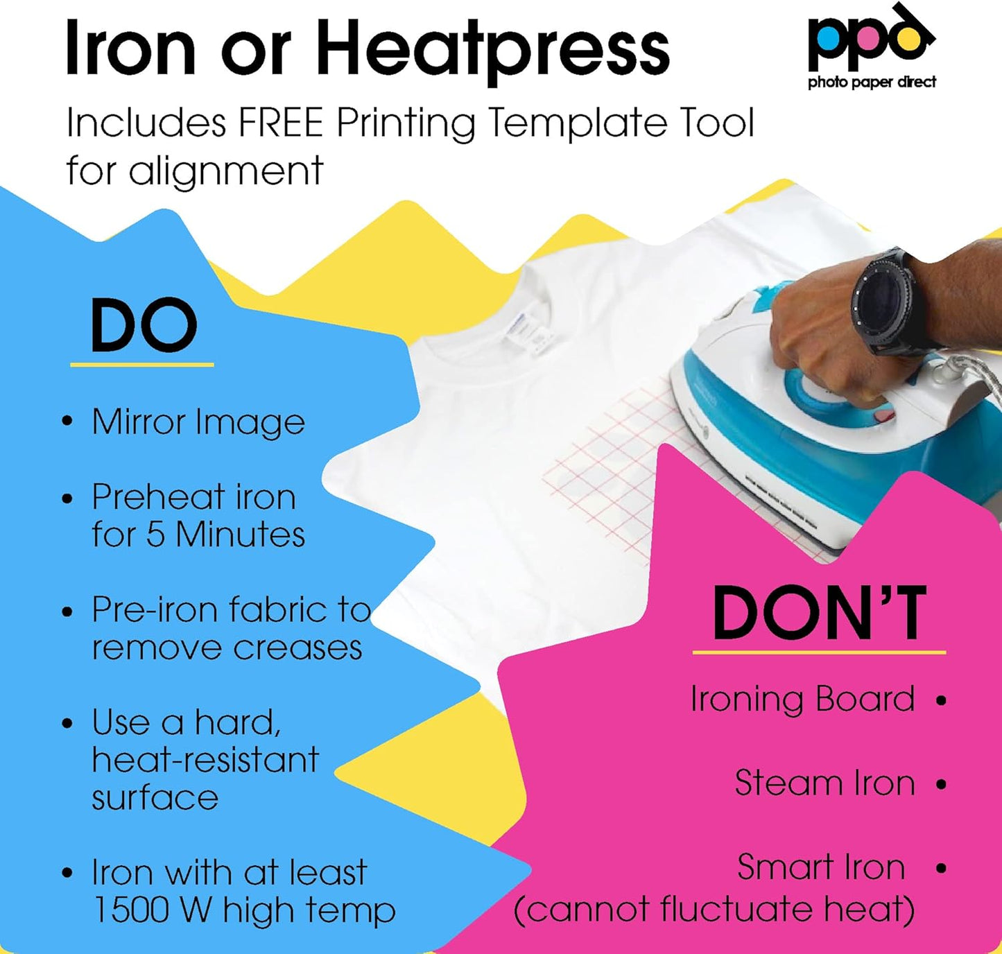 PPD 100 Sheets 8.5x11” - Inkjet Iron-on Heat Transfer Paper for White & Light Fabric and T-Shirts - Premium - PPD-1-100
