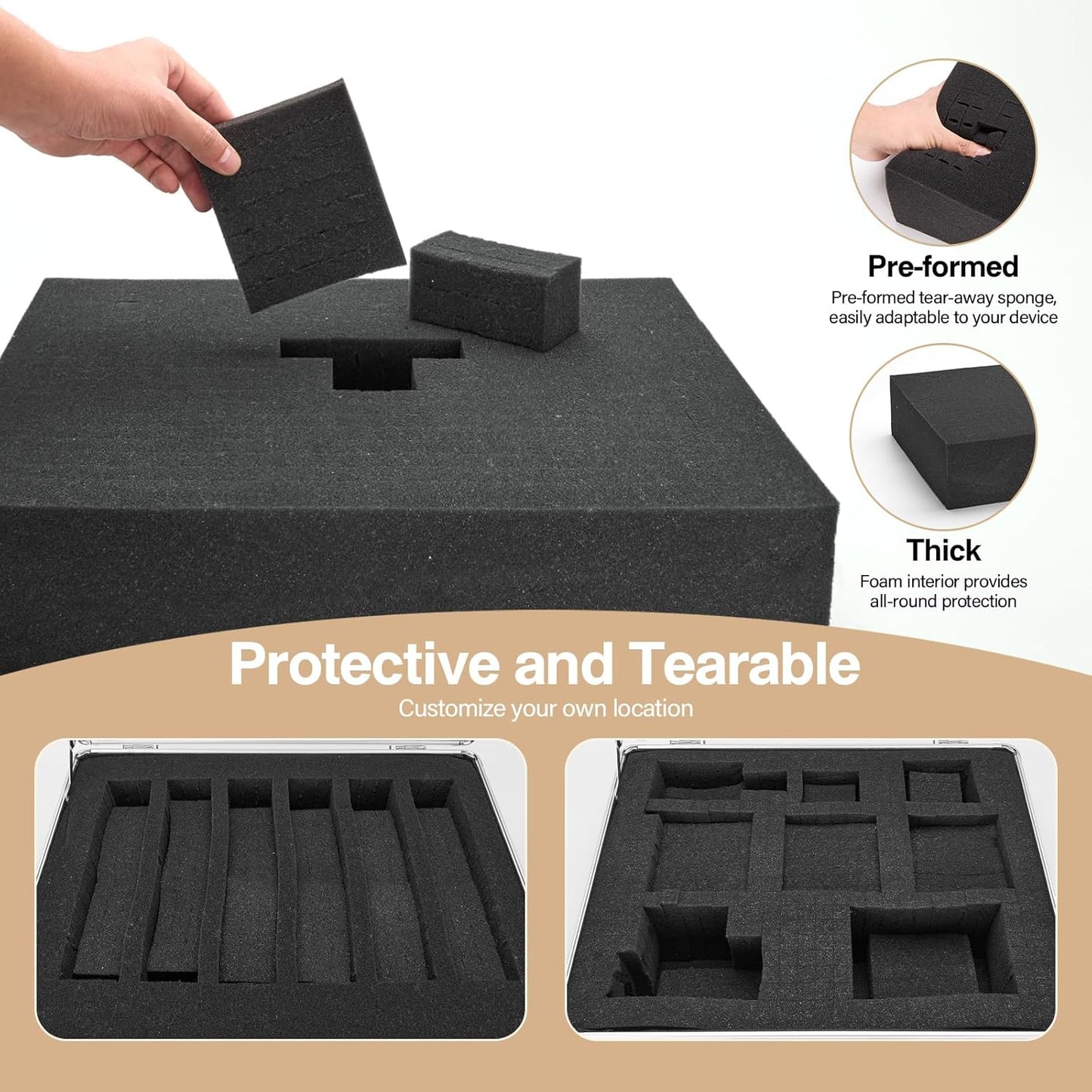 Combination Lock Box - Locking Storage Case with Customizable Foam, 16.9" Portable Lockable Case for Personal Items, Valuables, Documents, Briefcase for Jewelry, Cash, Medications, Black