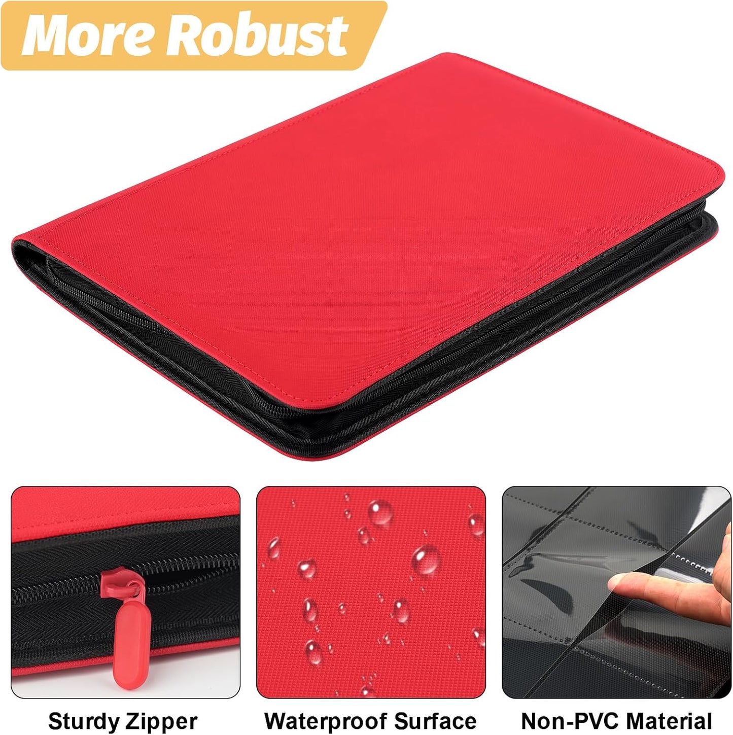 Trading Card Binder 9 Pocket, GERMUN PU Cover Card Binder for 360 Cards, Premium Trading Card Holder Folders, Double Sided Pocket Card Album for MTG, TCG (RED)