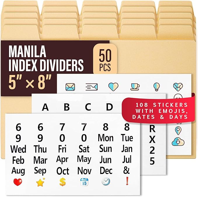 Index Card Dividers 5x8" — 50 Pcs of Cardboard Alphabet Dividers by Offilicious