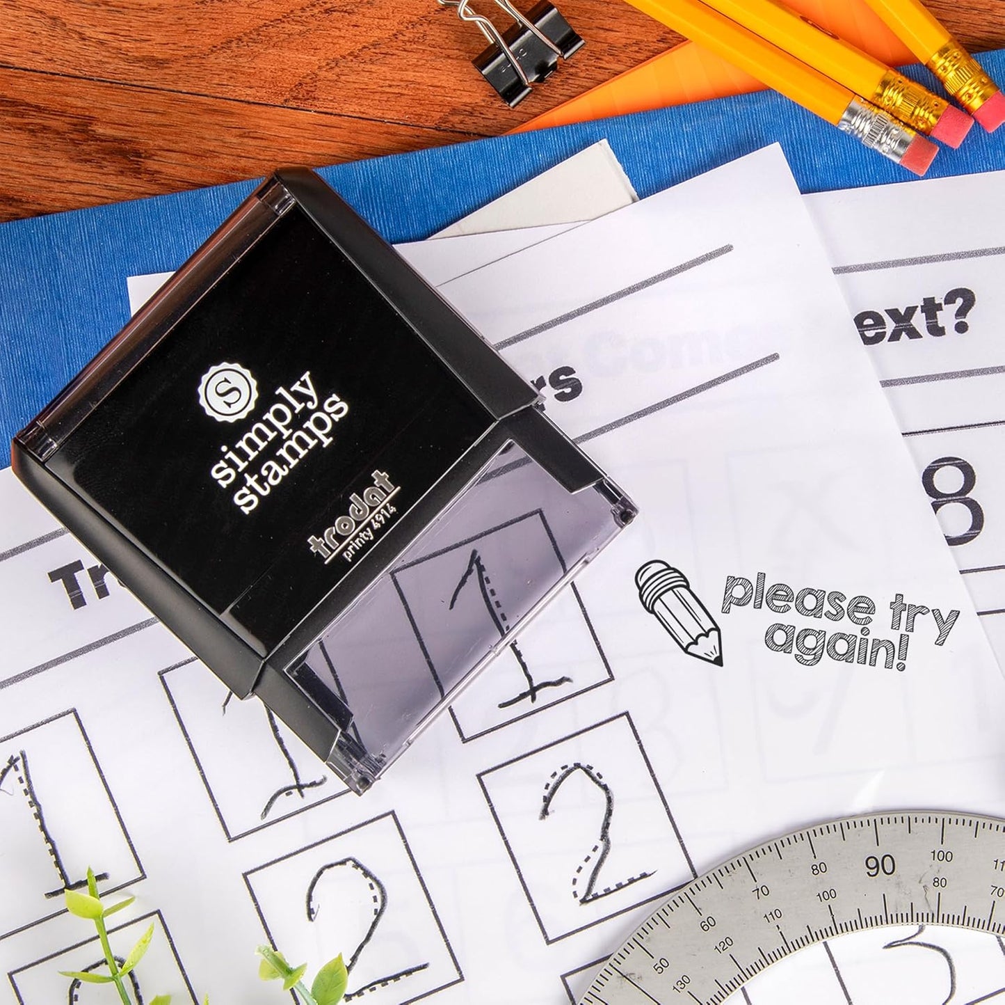 Custom Self-Inking Stamps | 49 Creative Designs | Fun Classroom Phrases | Grading Made Easy | Large Book Stamps