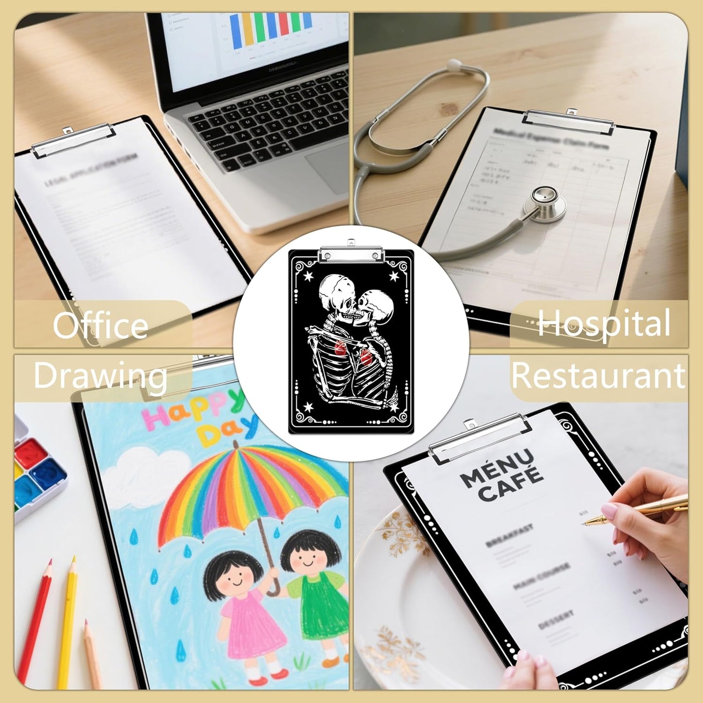 Skull Valentine's Day Plastic Clipboards,Decorative Plastic Acrylic Clipboard for Teacher Social Worker Students Office Supplies 8 * 12
