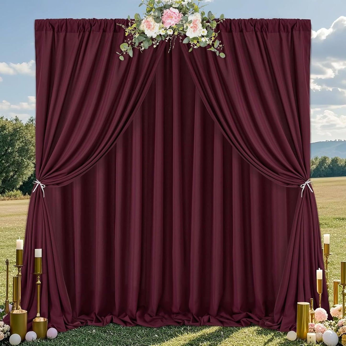 Burgundy Backdrop Curtains 4 Panels 5ft x 10ft Polyester Photo Backdrop Drapes for Wedding Christmas Party Background Decorations 20x10 FT