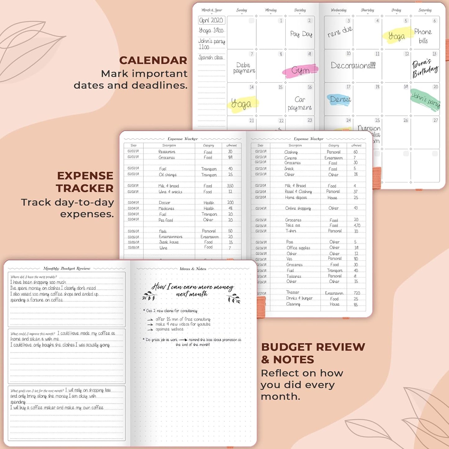 GoGirl Budget Planner – Monthly Financial Planner Organizer Budget Book. Expense Tracker Notebook Journal to Control Money, Compact (Peach Pink)