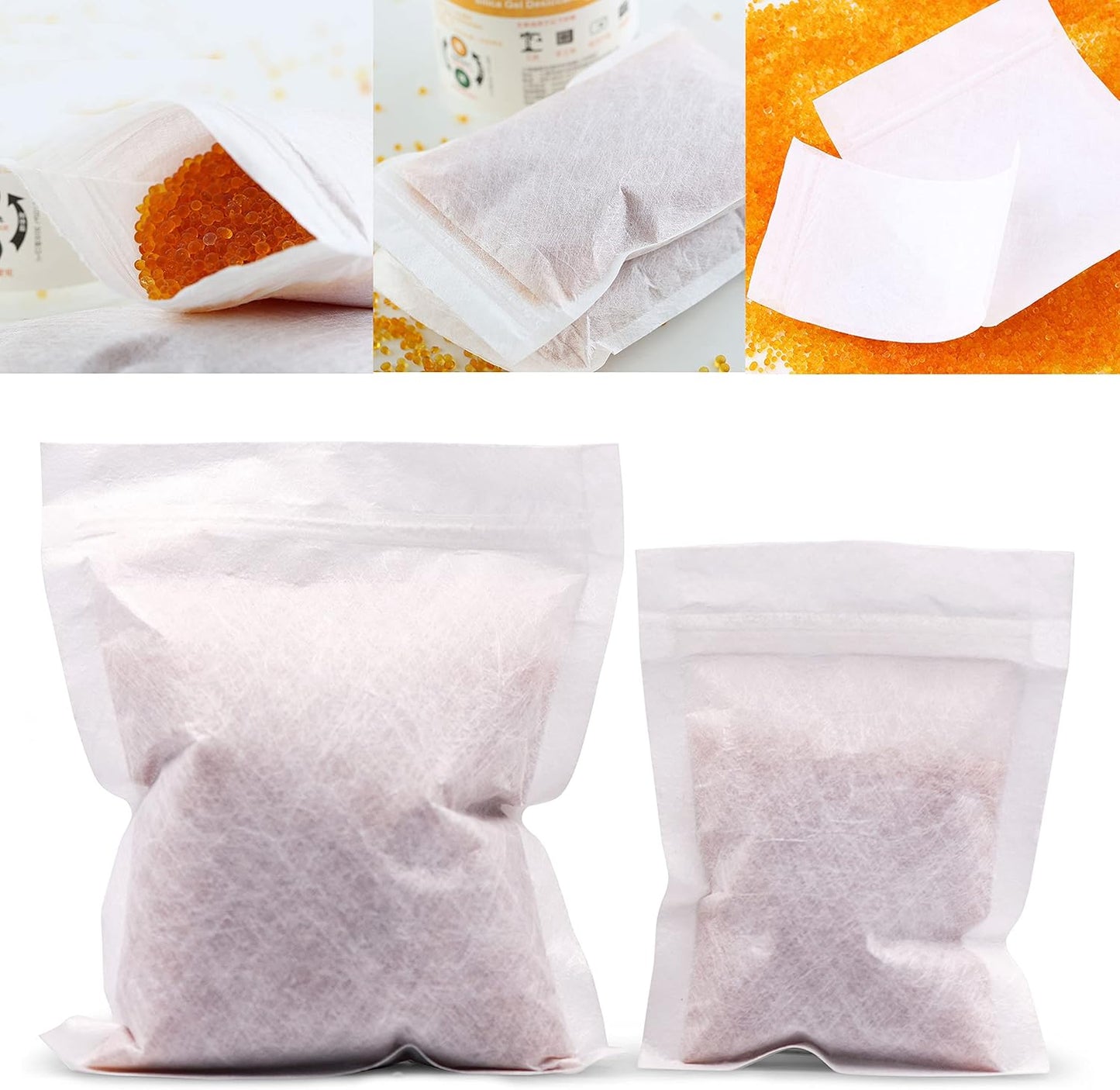 60 Packs Breathable Paper Bags, Zip Lock Storage Bags for Small Items, Silica Gel Beads, Desiccant, Jewelry, Samples, 4.3 by 6.3 Inch