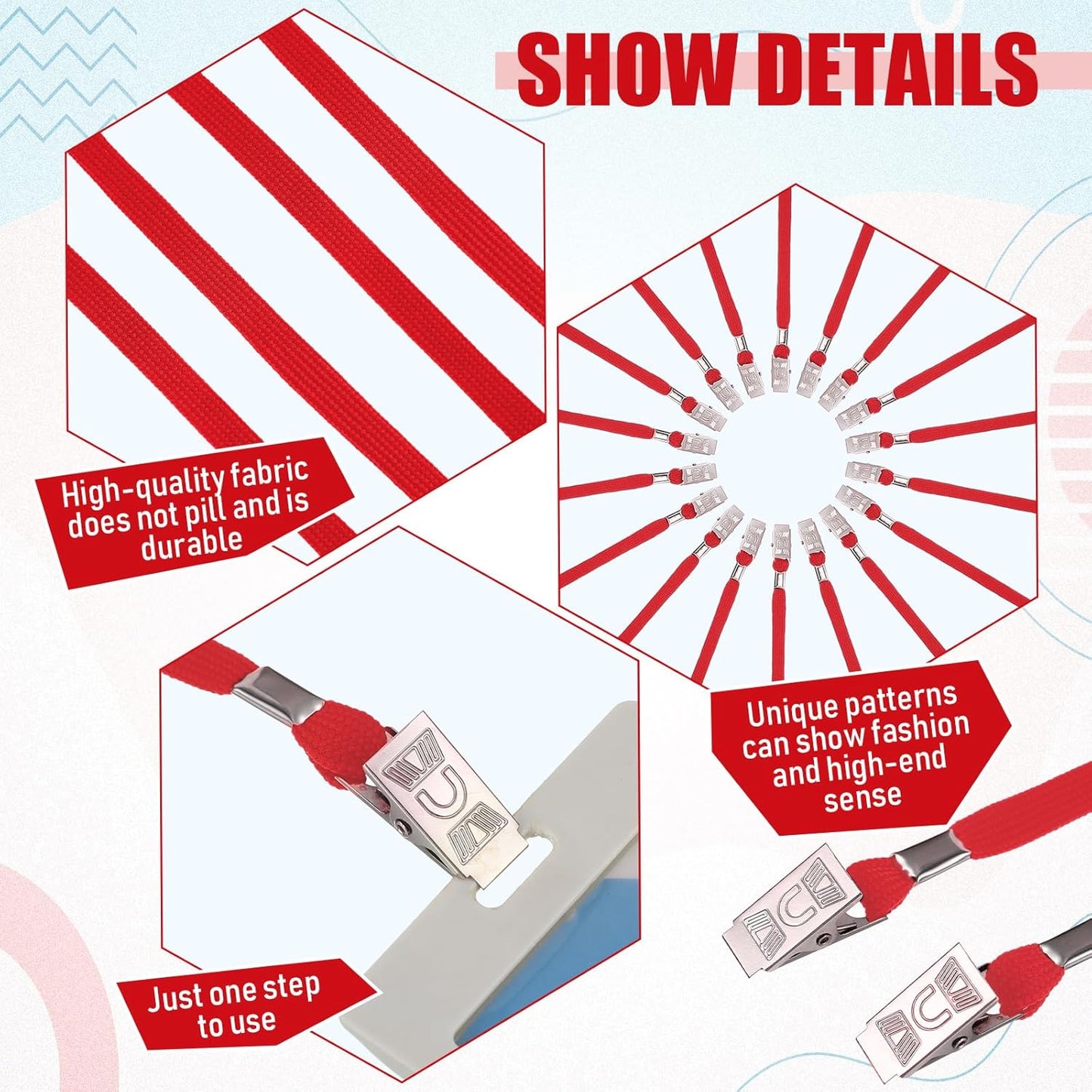 Patelai 100 Pack Double Clip Lanyards Bulk Face Mask Lanyard Twist Free 2 Hook Design Adjustable Badge Neck Strap for Conference Office Class Essential Back to School Gifts ID Card Keychain (Red)